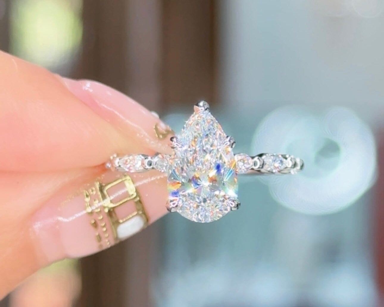2.05ct D-VVS2 Pear Lab Diamond Rei Engagement Rings Princess Bride Diamonds 