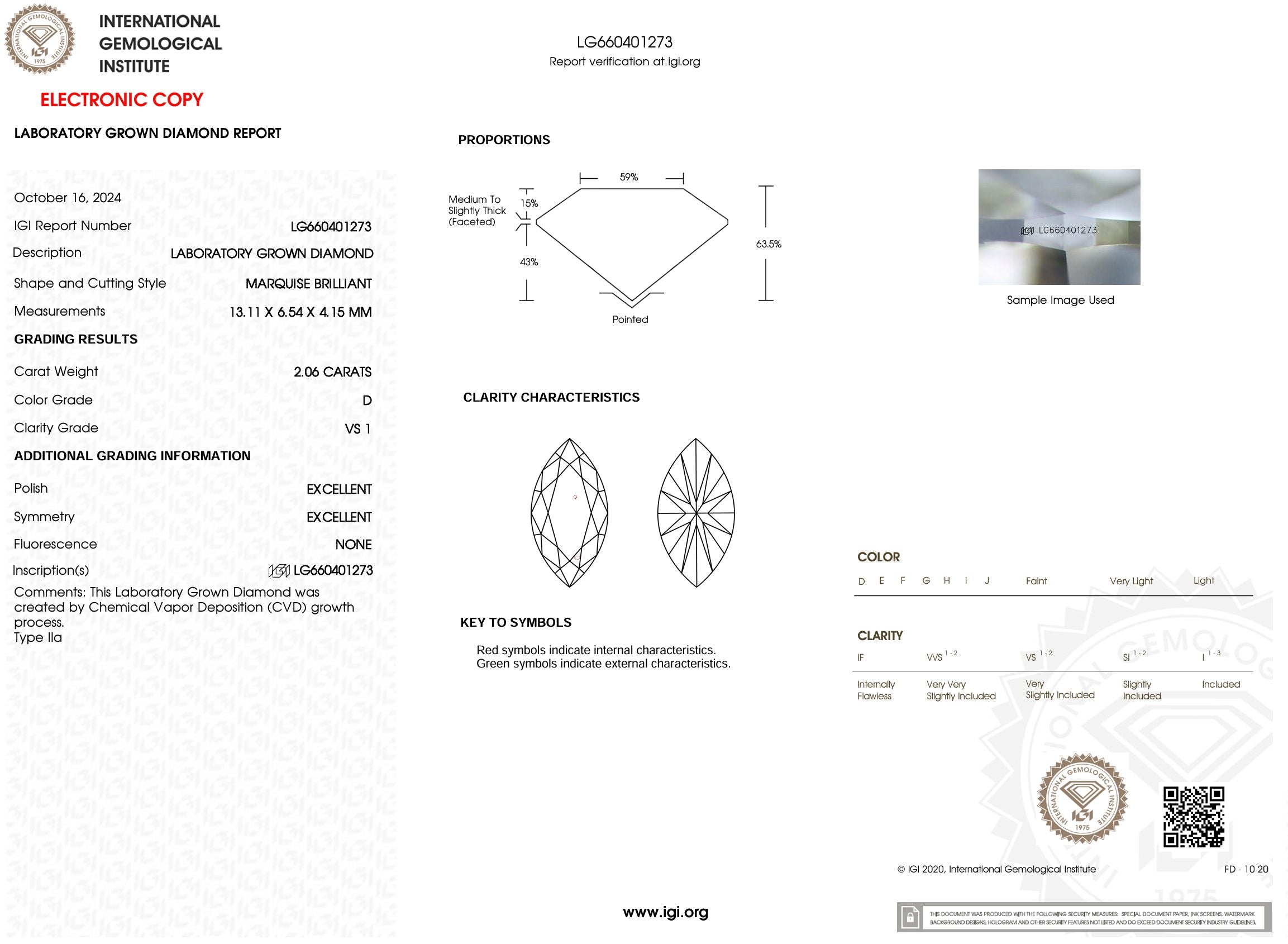 2.06 Carat D-VS1 Marquise Lab Grown Diamond - IGI (#53662) Loose Diamond Princess Bride Diamonds 