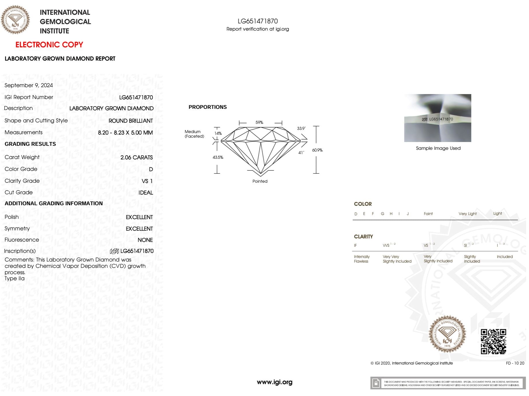 2.06 Carat D-VS1 Round Lab Grown Diamond - IGI (#50582) Loose Diamond Princess Bride Diamonds 