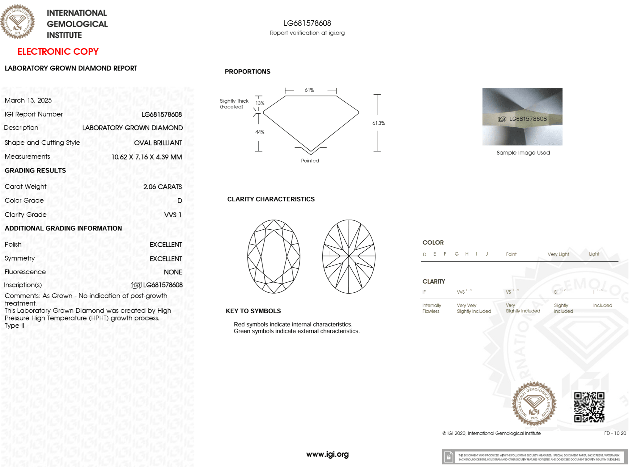 2.06 Carat D - VVS1 Oval Lab Grown Diamond - IGI (125286) - PBD Loose Diamond