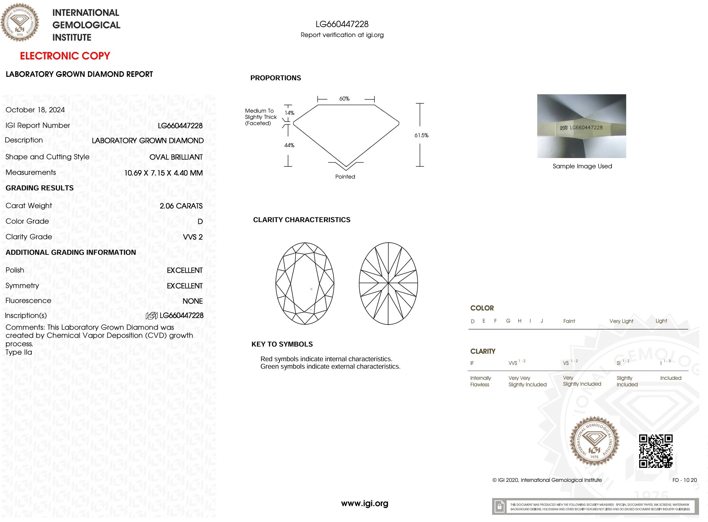 2.06 Carat D-VVS2 Oval Lab Grown Diamond - IGI (#54178) Loose Diamond Princess Bride Diamonds 