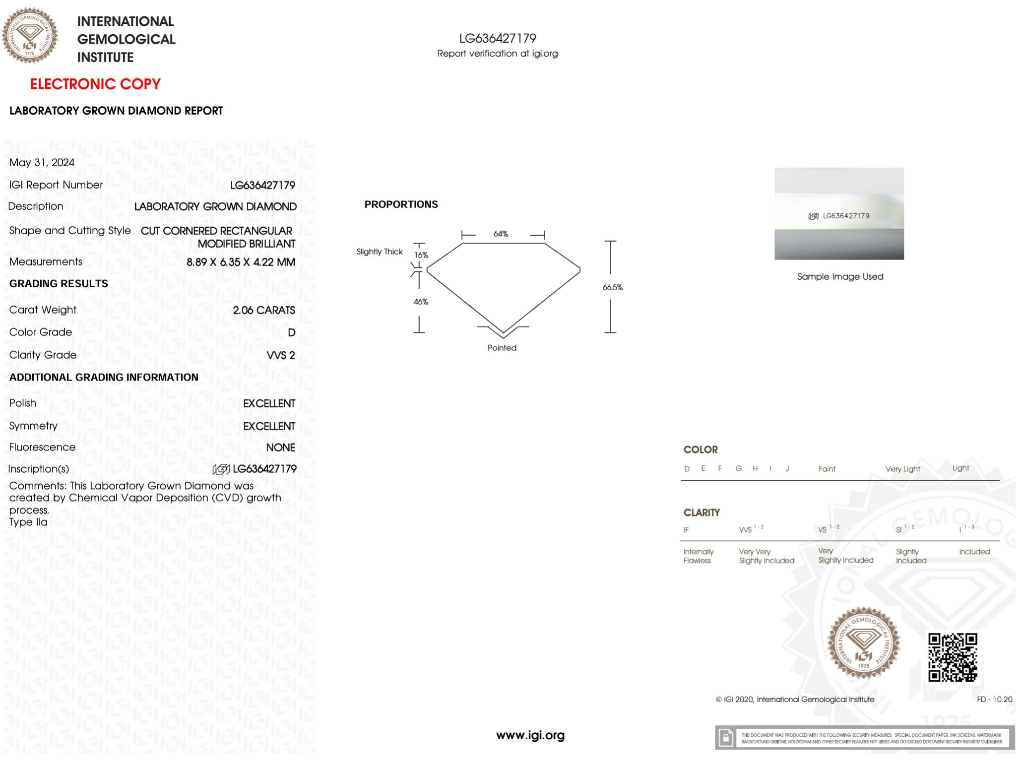 2.06 Carat D-VVS2 Radiant Lab Grown Diamond - IGI (#48920) Loose Diamond Princess Bride Diamonds 