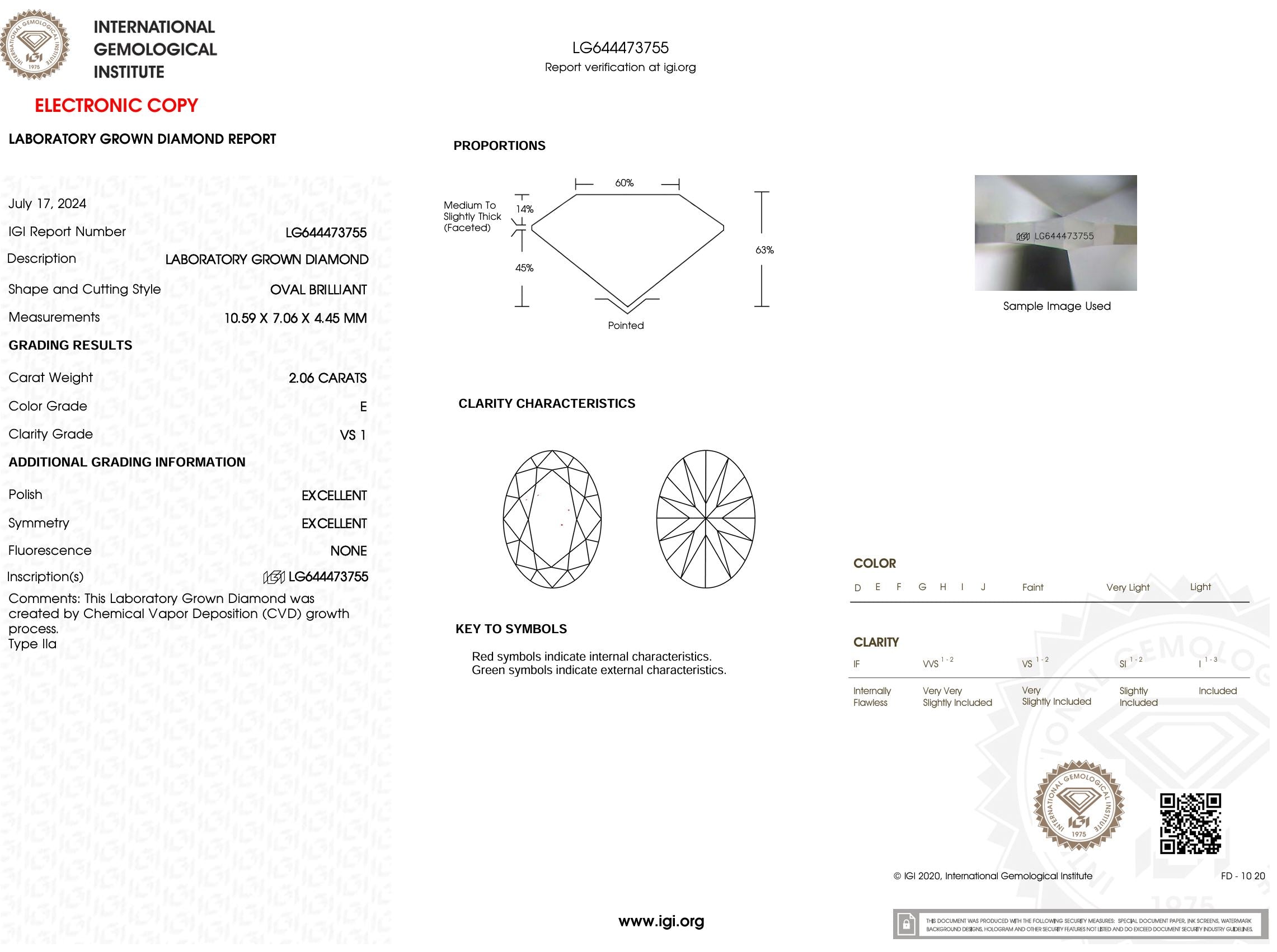 2.06 Carat E-VS1 Oval Lab Grown Diamond - IGI (#52199) Loose Diamond Princess Bride Diamonds 