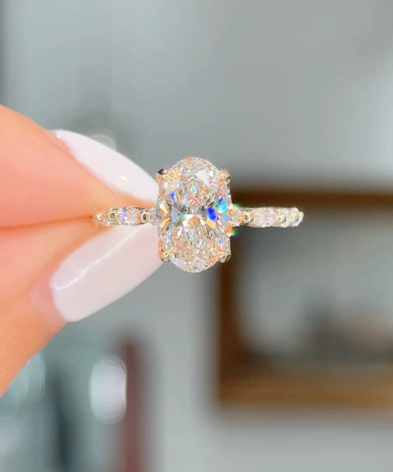 2.06ct F-VS1 Oval Lab Diamond Azalea Engagement Rings Princess Bride Diamonds 
