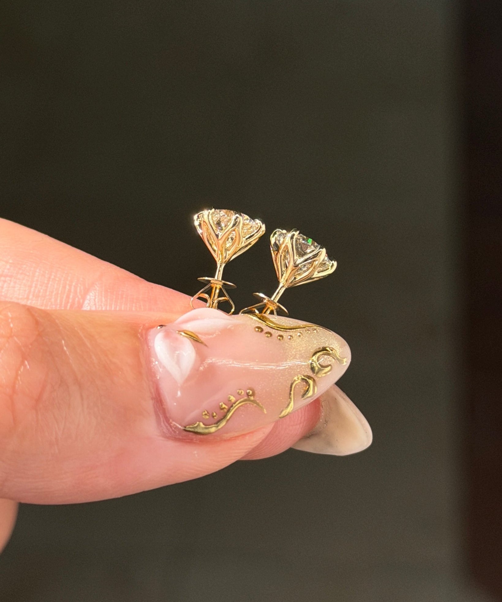 2.06ct Round Diamond Caraline Studs | Push-Backs | 14K Yellow Gold - PBD Earrings