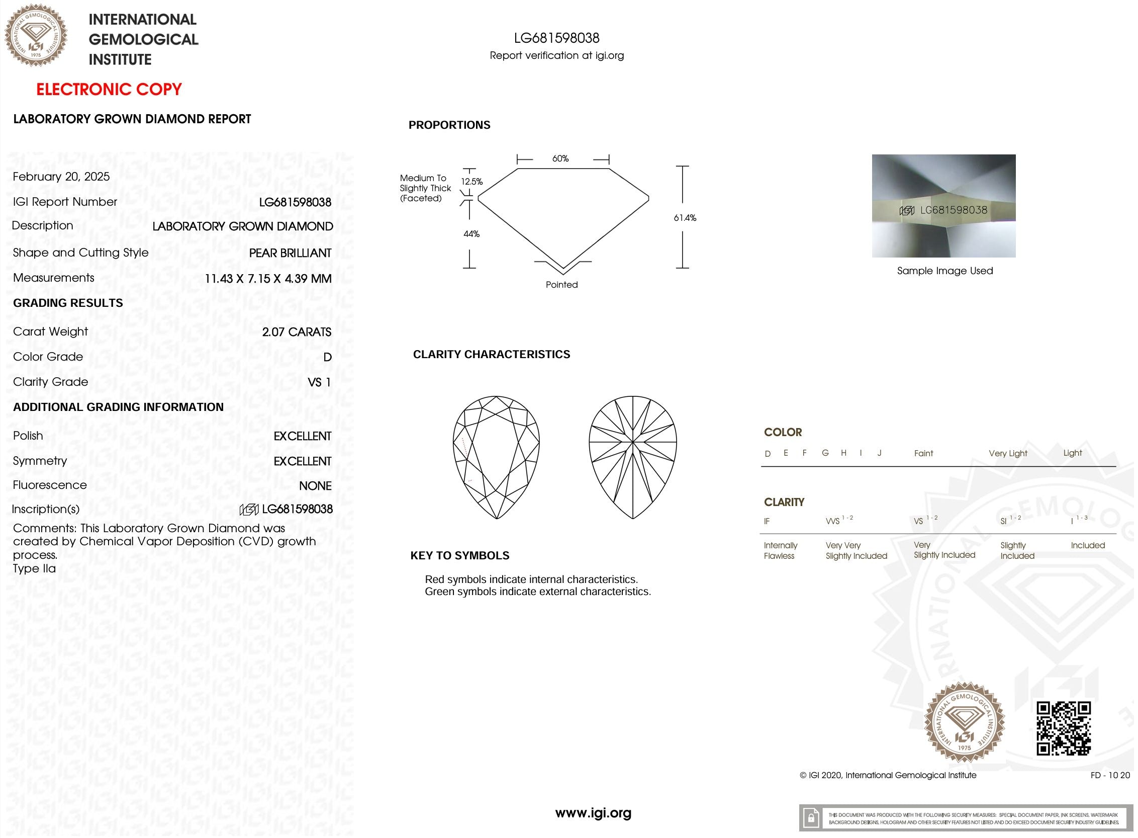 2.07 Carat D-VS1 Pear Lab Grown Diamond - IGI (#54299) Loose Diamond Princess Bride Diamonds 