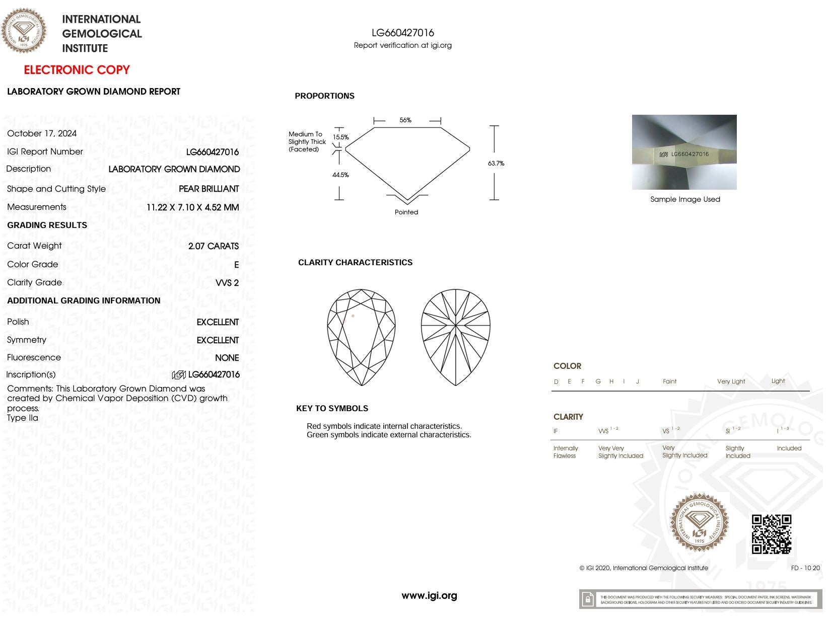 2.07 Carat E-VVS2 Pear Lab Grown Diamond - IGI (#51659) Loose Diamond Princess Bride Diamonds 