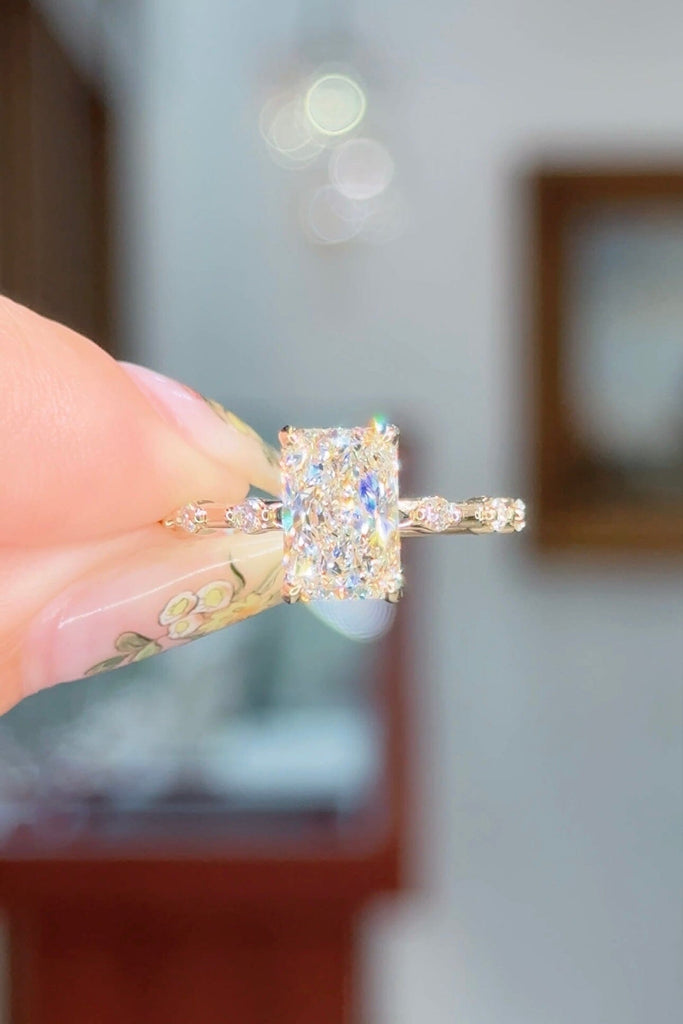 2.07ct F-VS1 Radiant Lab Diamond Daisy Engagement Rings Princess Bride Diamonds 