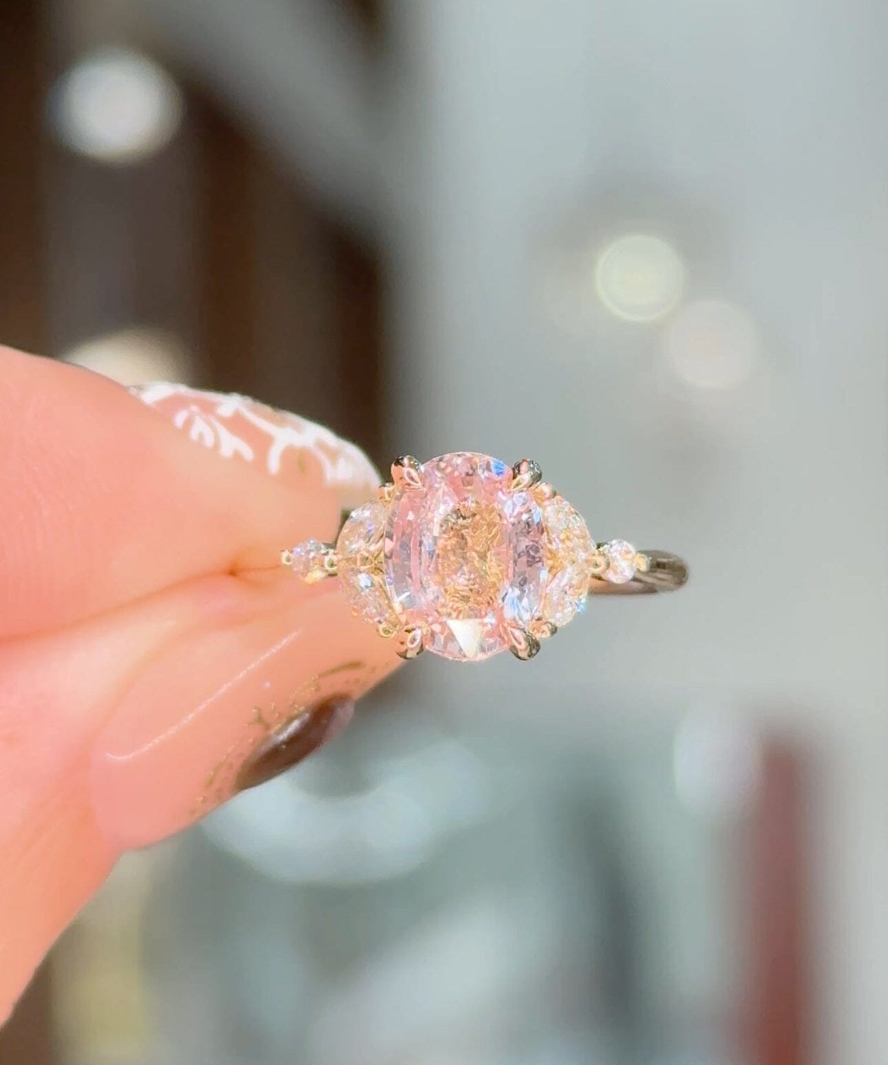 2.07ct Pale Pink Oval Sapphire Sarah Engagement Rings Princess Bride Diamonds 