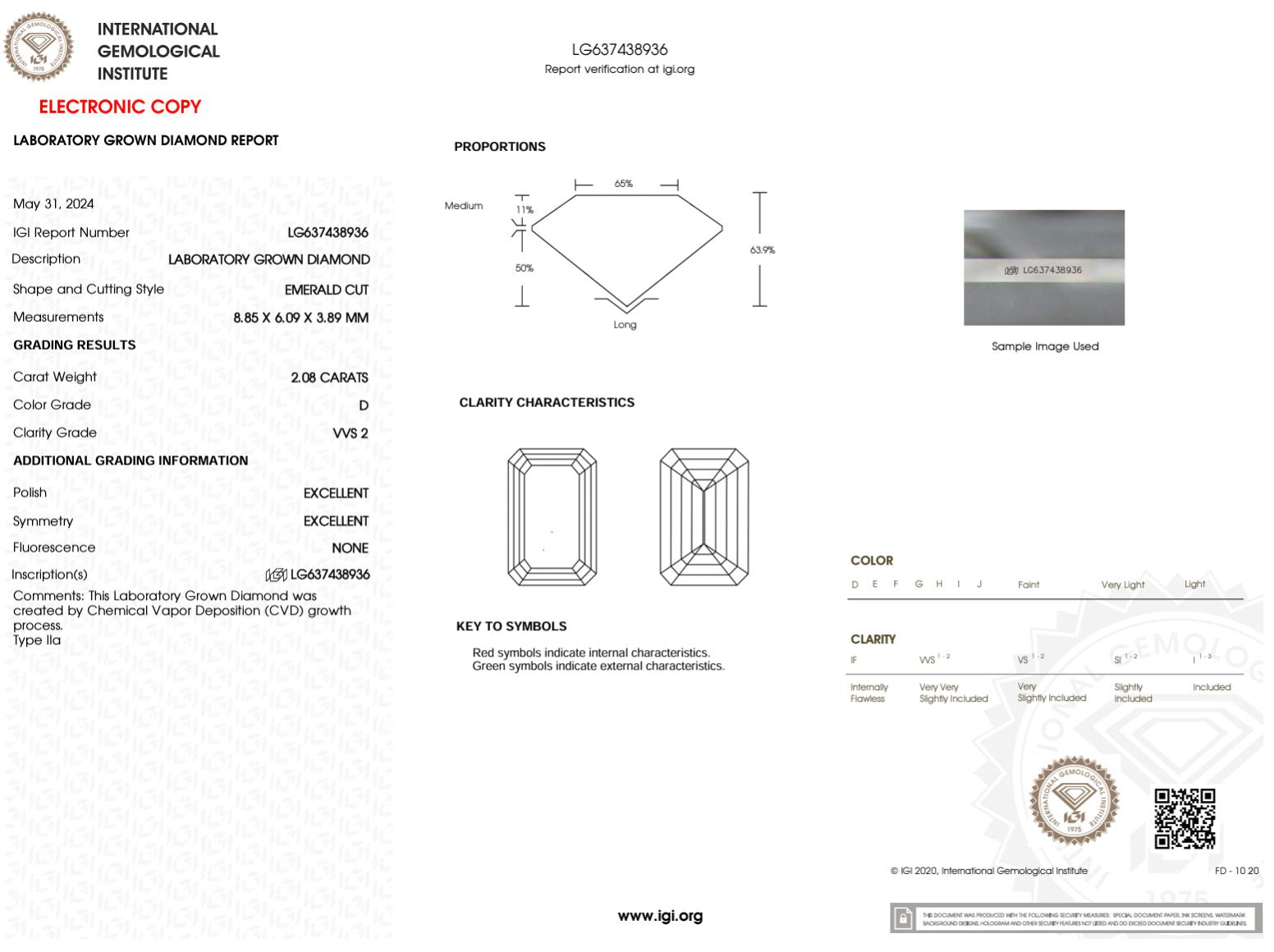2.08 Carat D-VVS2 Emerald Lab Grown Diamond - IGI (#50029) Loose Diamond Princess Bride Diamonds 