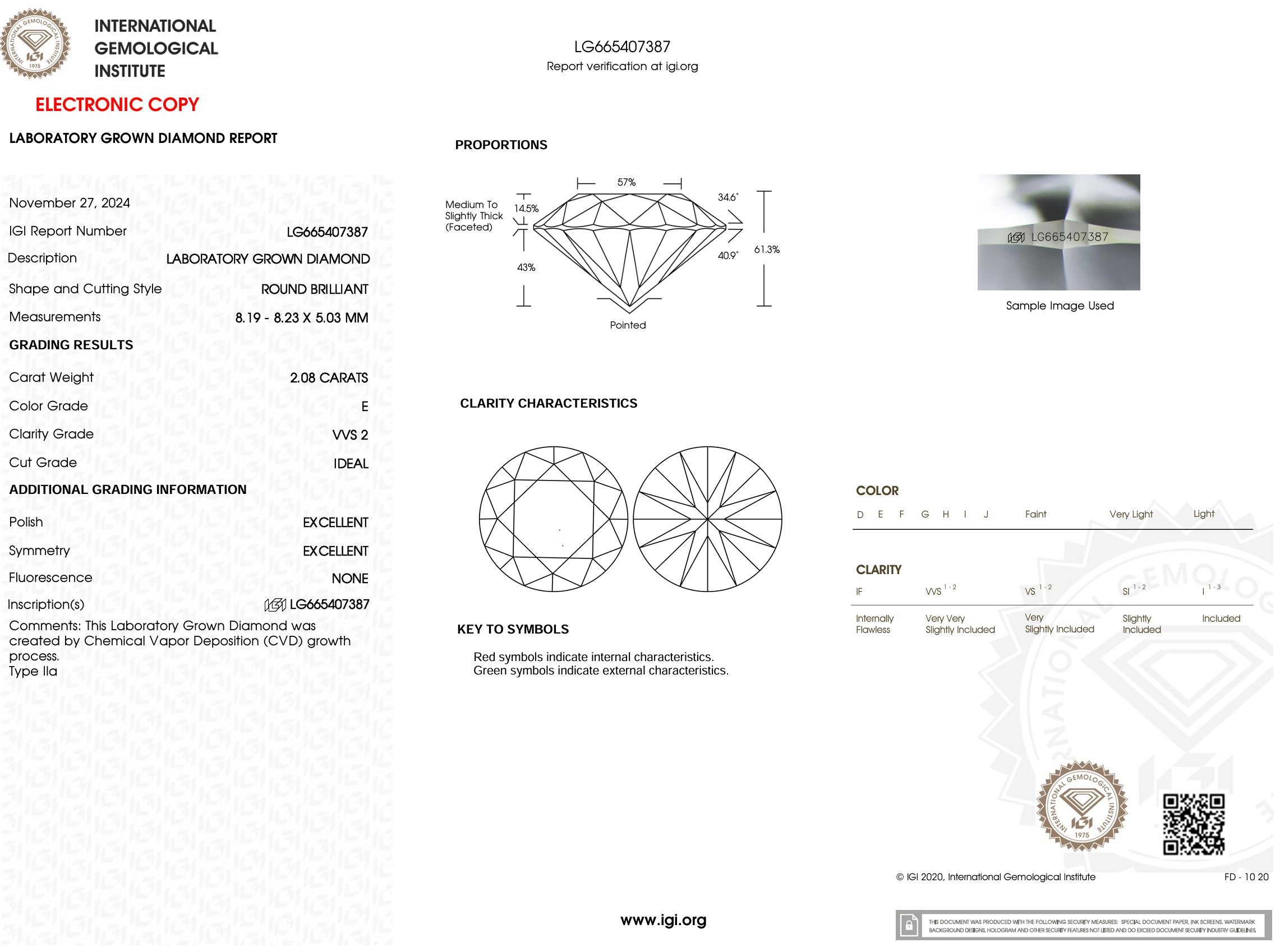 2.08 Carat E-VVS2 Round Lab Grown Diamond - IGI (#52598) Loose Diamond Princess Bride Diamonds 