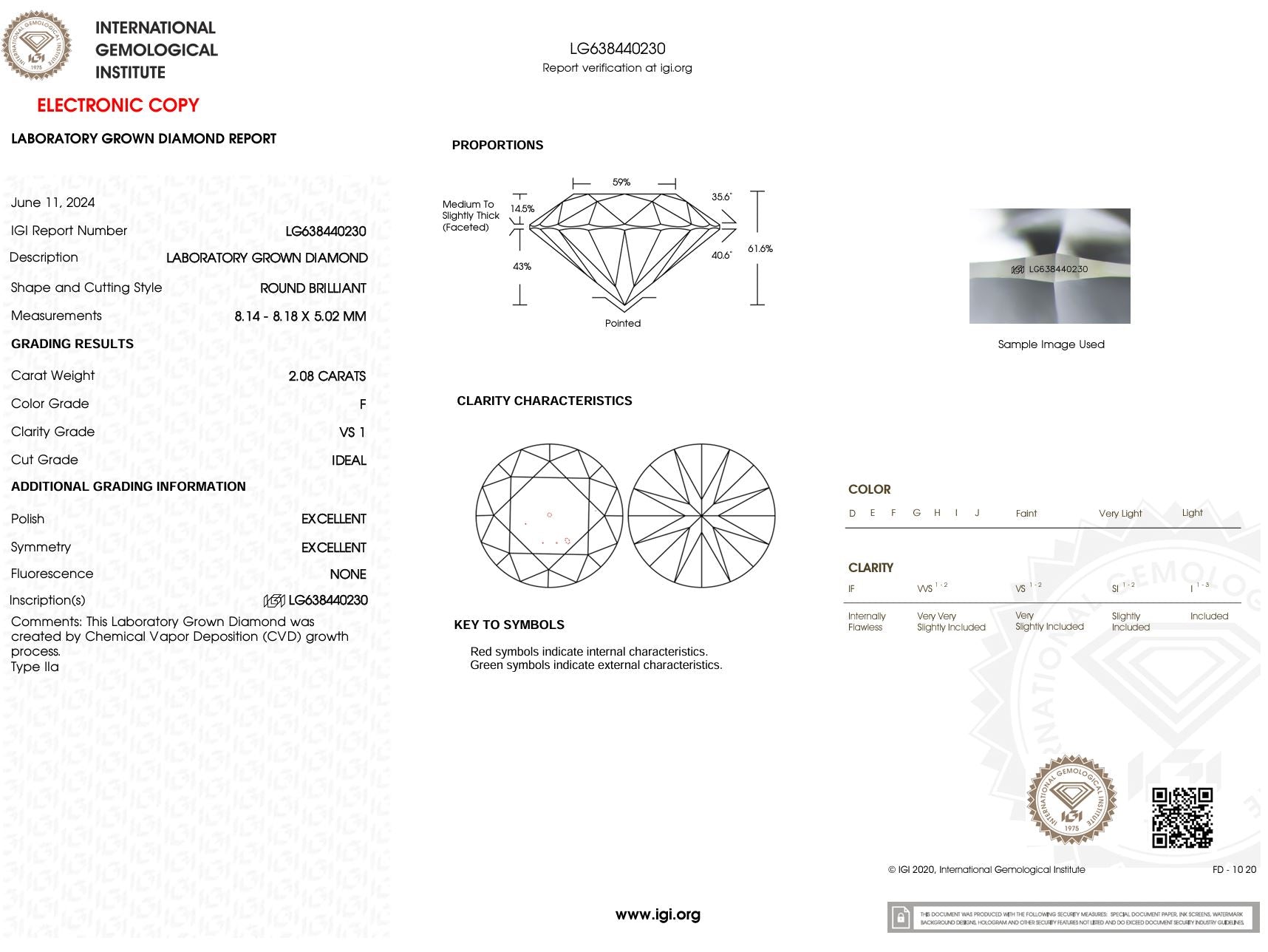 2.08 Carat F-VS1 Round Lab Grown Diamond - IGI (#5617) Loose Diamond Princess Bride Diamonds 