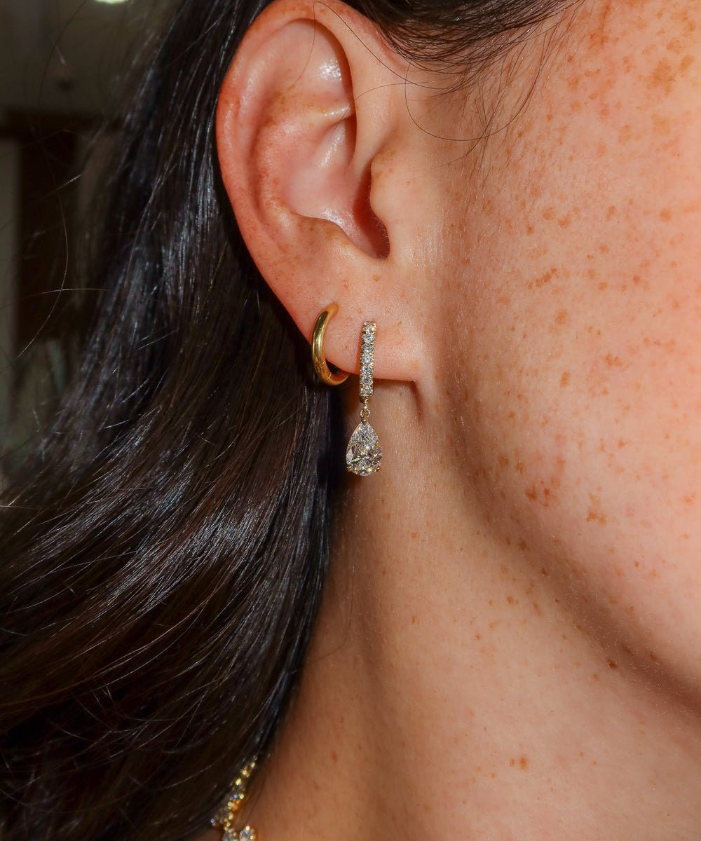 2.08ct Pear Drops| Pavé Huggie Hoops | 14K Yellow Gold - PBD Earrings