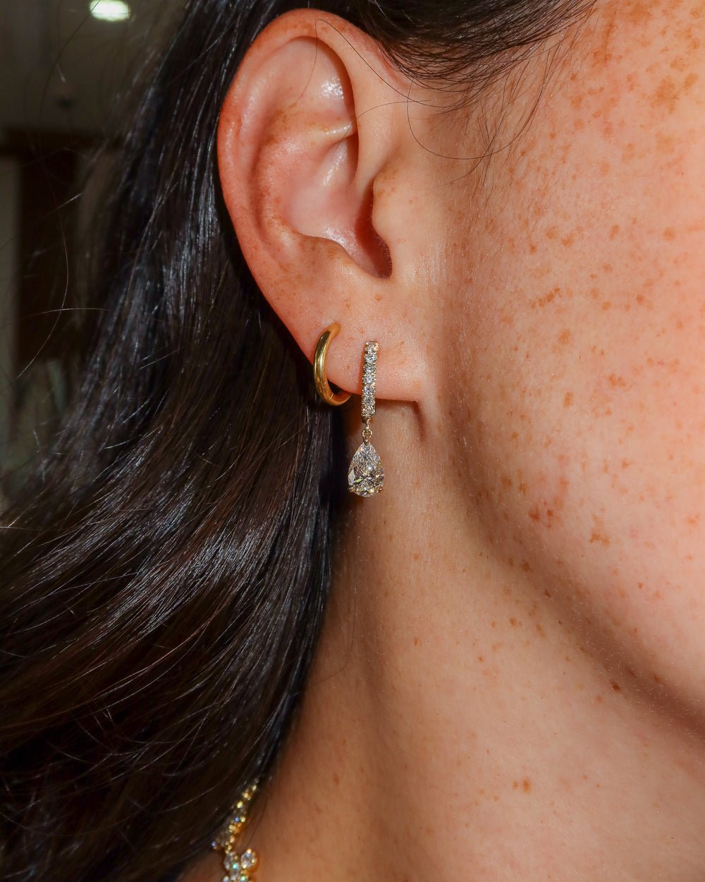 2.08ct Pear Drops| Pavé Huggie Hoops | 14K Yellow Gold - PBD Earrings