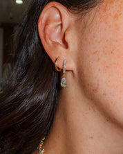 2.08ct Pear Drops| Pavé Huggie Hoops | 14K Yellow Gold - PBD Earrings