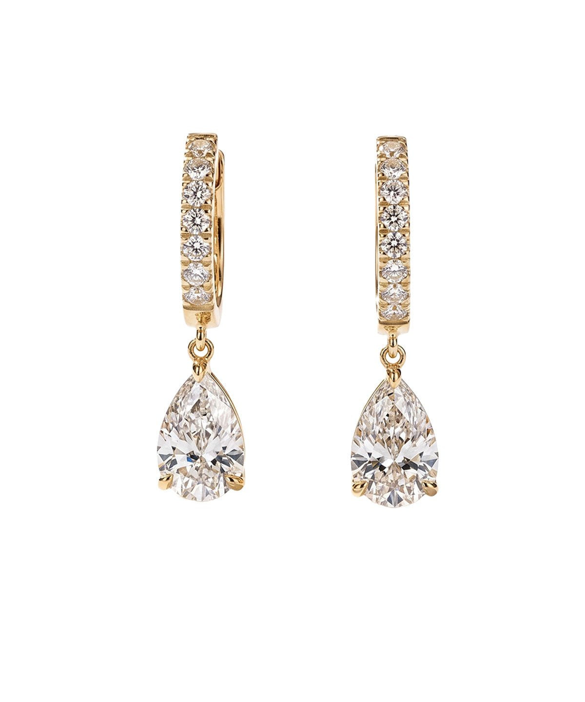2.08ct Pear Drops| Pavé Huggie Hoops | 14K Yellow Gold - PBD Earrings
