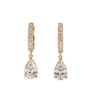 2.08ct Pear Drops| Pavé Huggie Hoops | 14K Yellow Gold - PBD Earrings