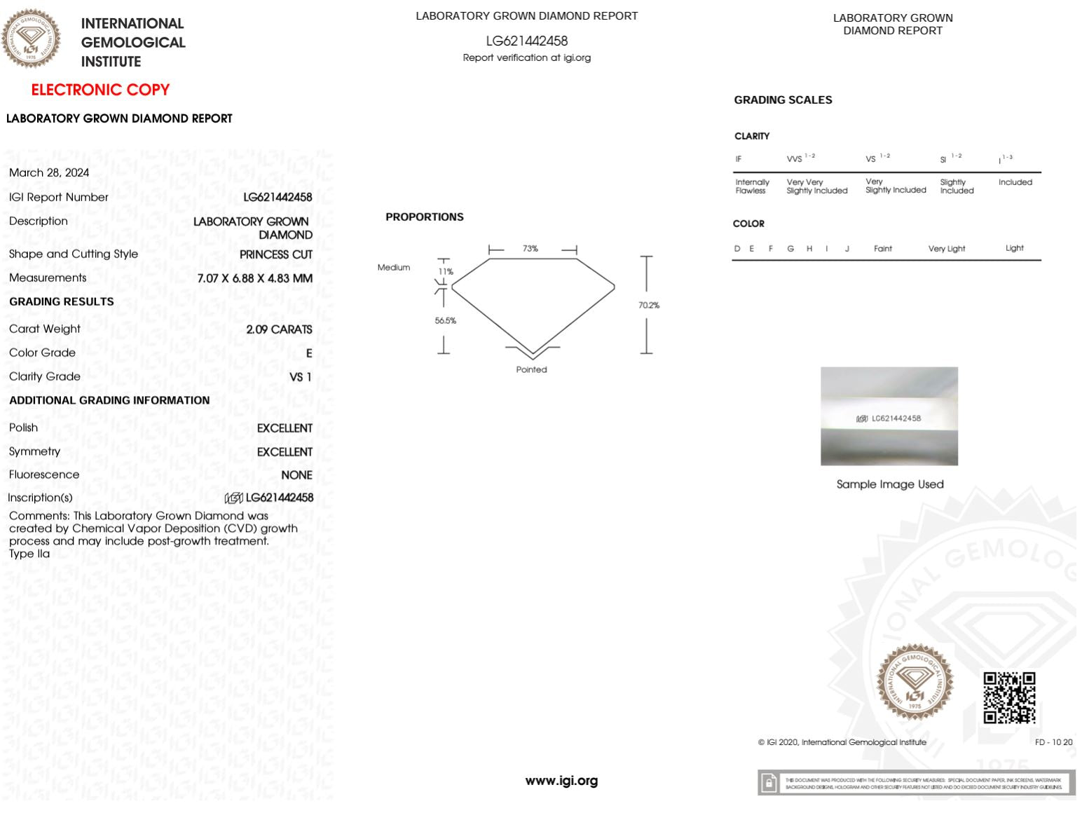 2.09 Carat E-VS1 Princess Lab Grown Diamond - IGI (#50324) Loose Diamond Princess Bride Diamonds 