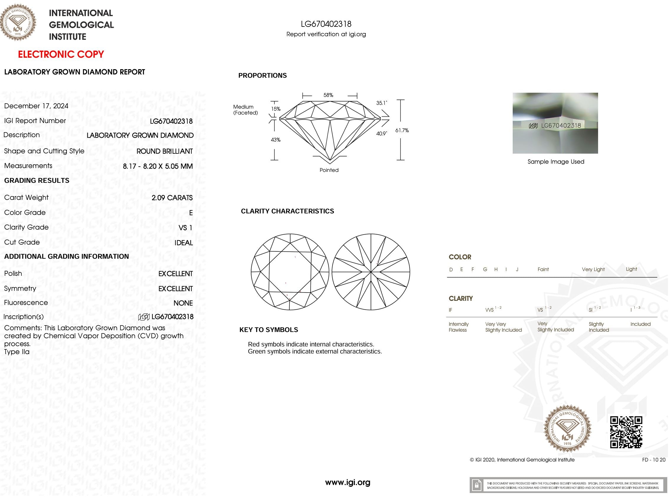 2.09 Carat E-VS1 Round Lab Grown Diamond - IGI (#51940) Loose Diamond Princess Bride Diamonds 