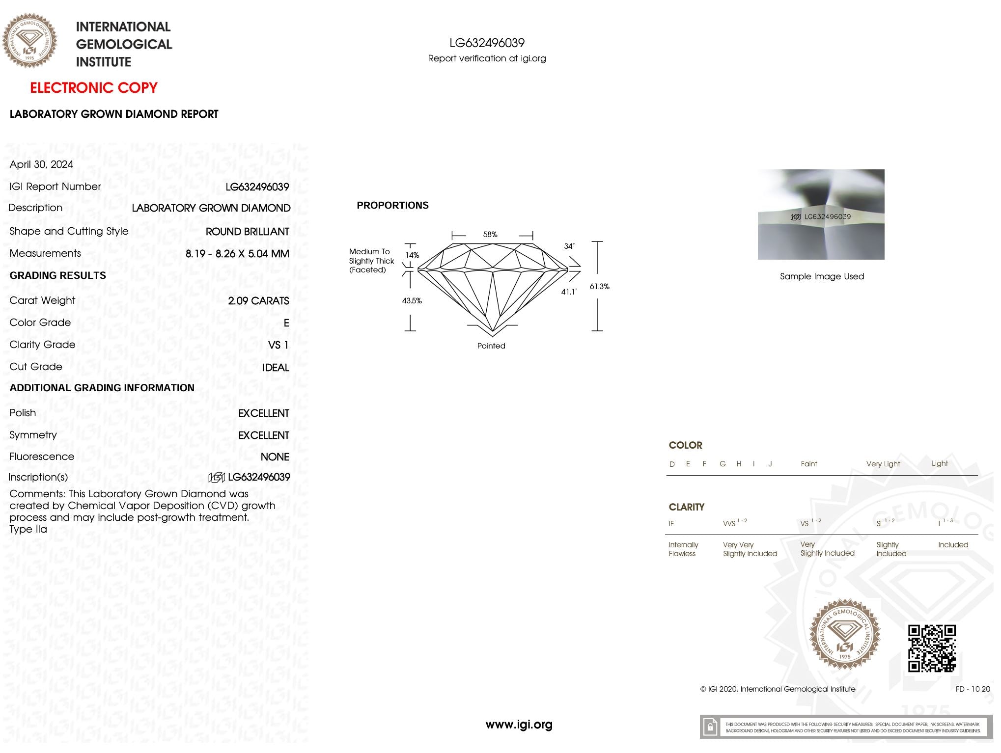 2.09 Carat E-VS1 Round Lab Grown Diamond - IGI (#5208) Loose Diamond Princess Bride Diamonds 
