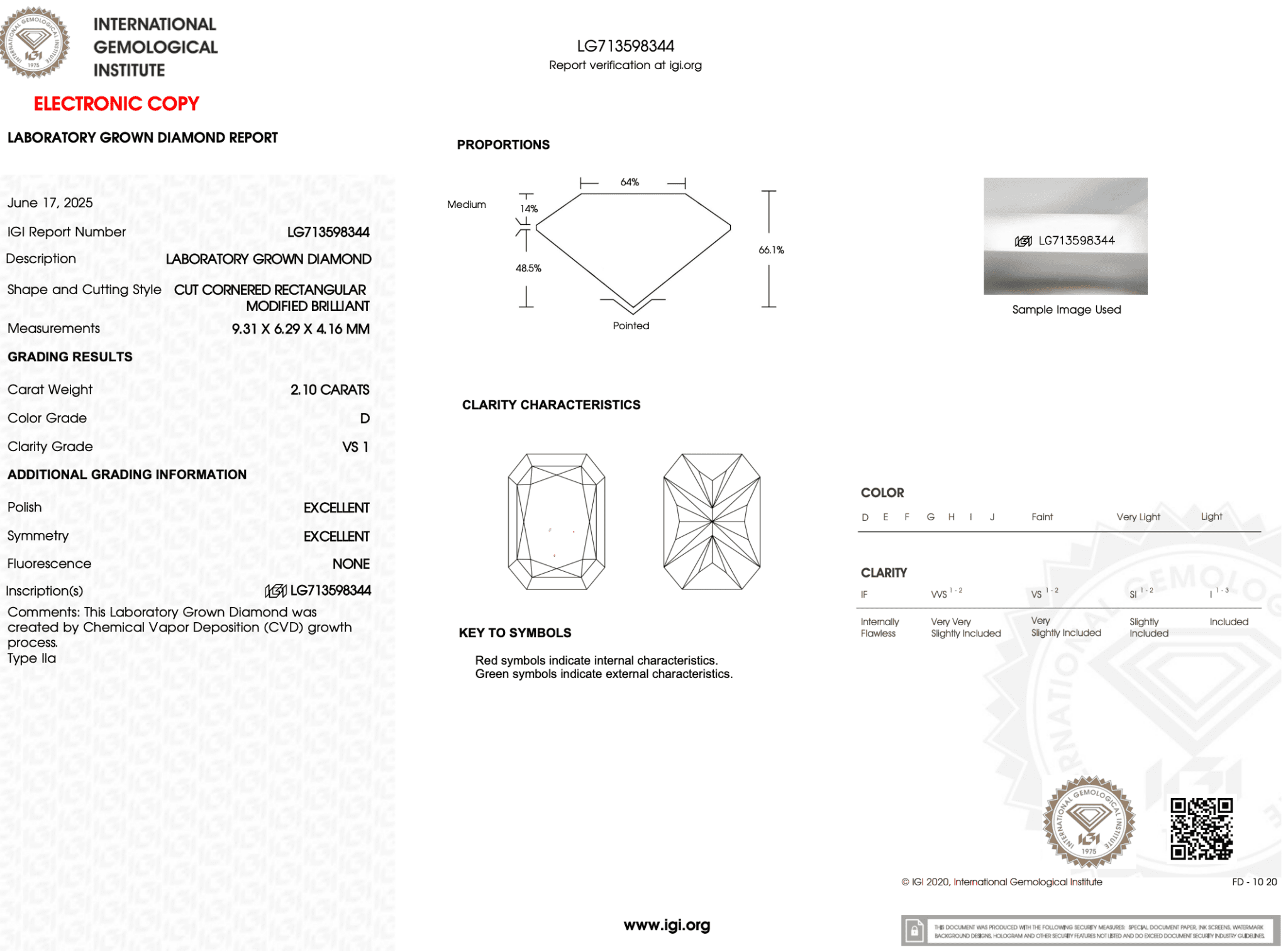2.10 Carat D - VS1 Radiant Lab Grown Diamond - IGI (121981) - PBD Loose Diamond