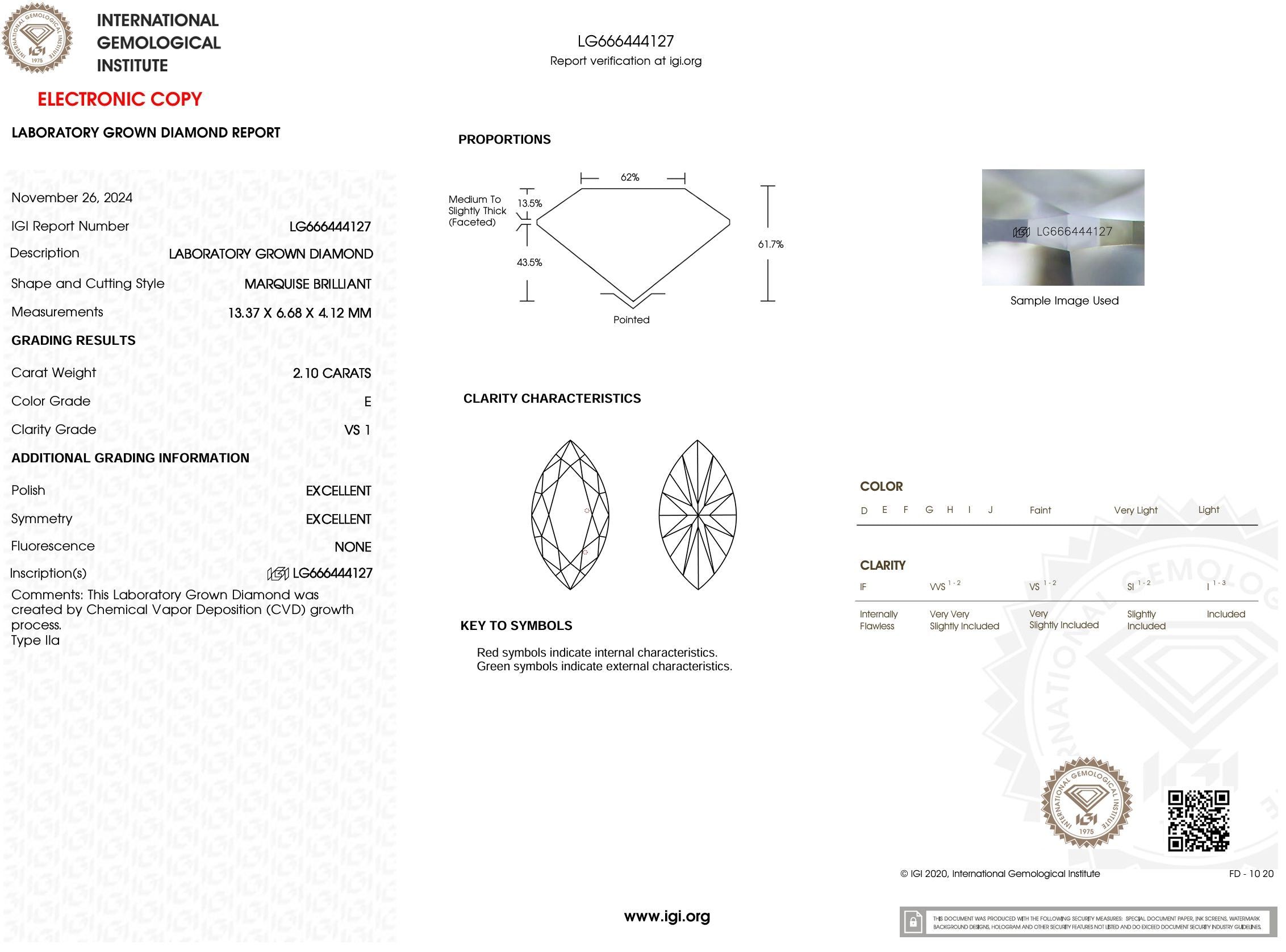 2.10 Carat E-VS1 Marquise Lab Grown Diamond - IGI (#53775) Loose Diamond Princess Bride Diamonds 