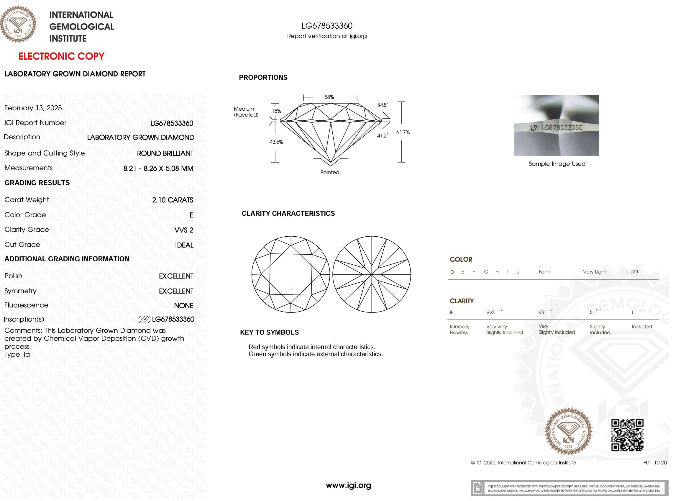 2.10 Carat E-VVS2 Round Lab Grown Diamond - IGI (#53036) Loose Diamond Princess Bride Diamonds 