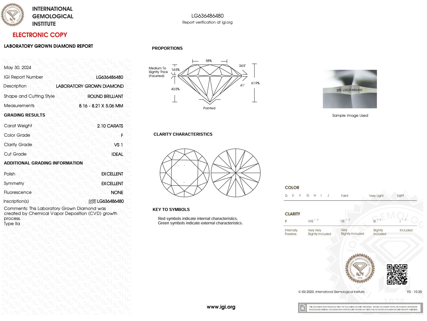 2.10 Carat F-VS1 Round Lab Grown Diamond - IGI (#5578) Loose Diamond Princess Bride Diamonds 