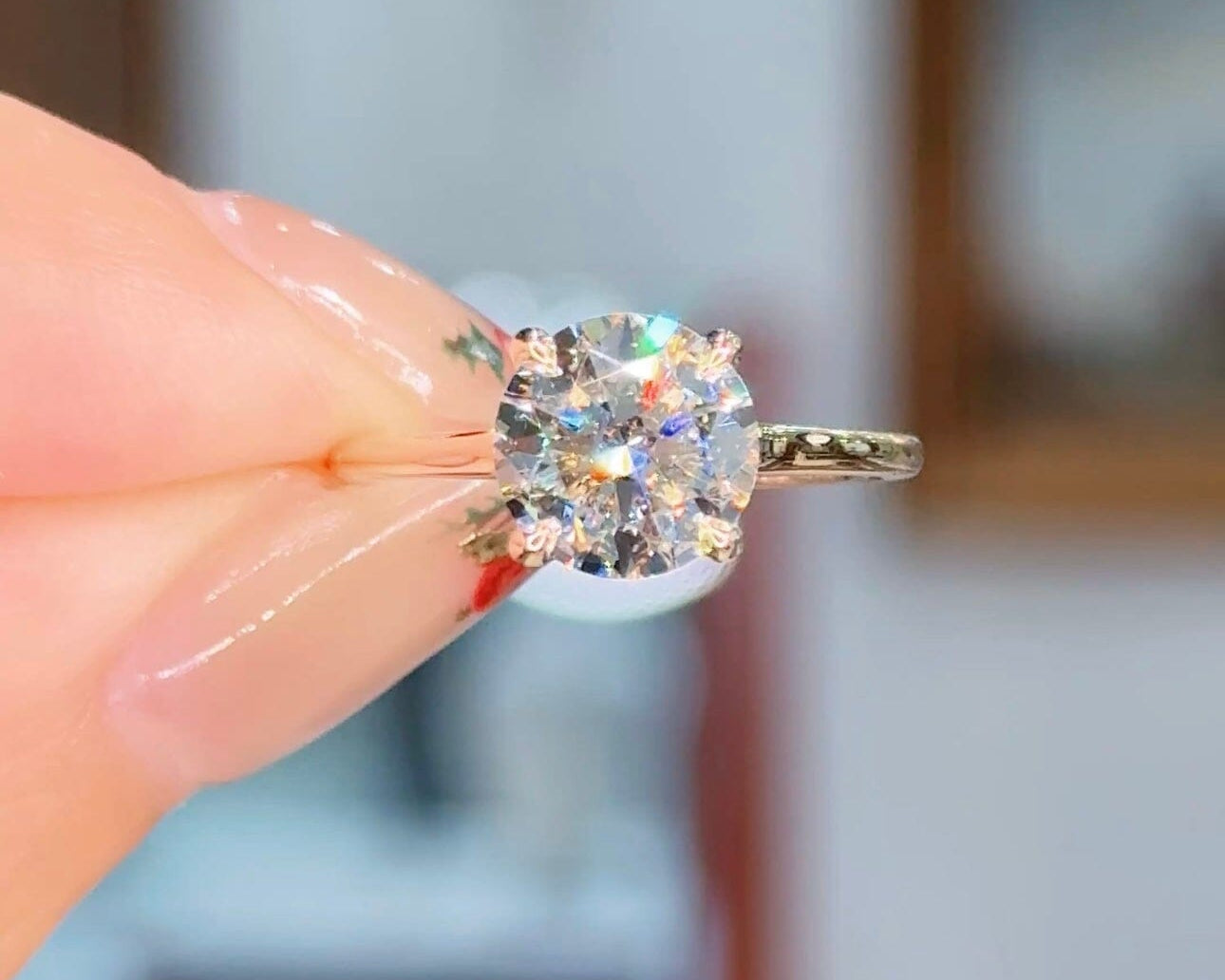 2.10ct E-VS1 Round Lab Diamond Alice Engagement Rings Princess Bride Diamonds 