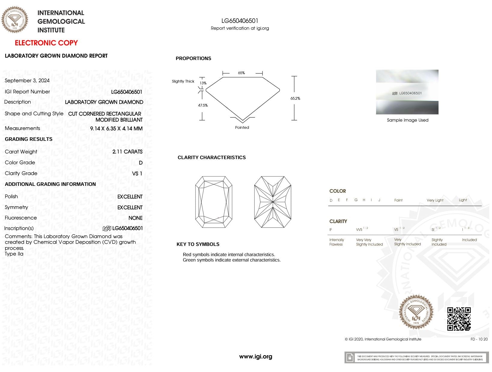 2.11 Carat D-VS1 Radiant Lab Grown Diamond - IGI (#51662) Loose Diamond Princess Bride Diamonds 