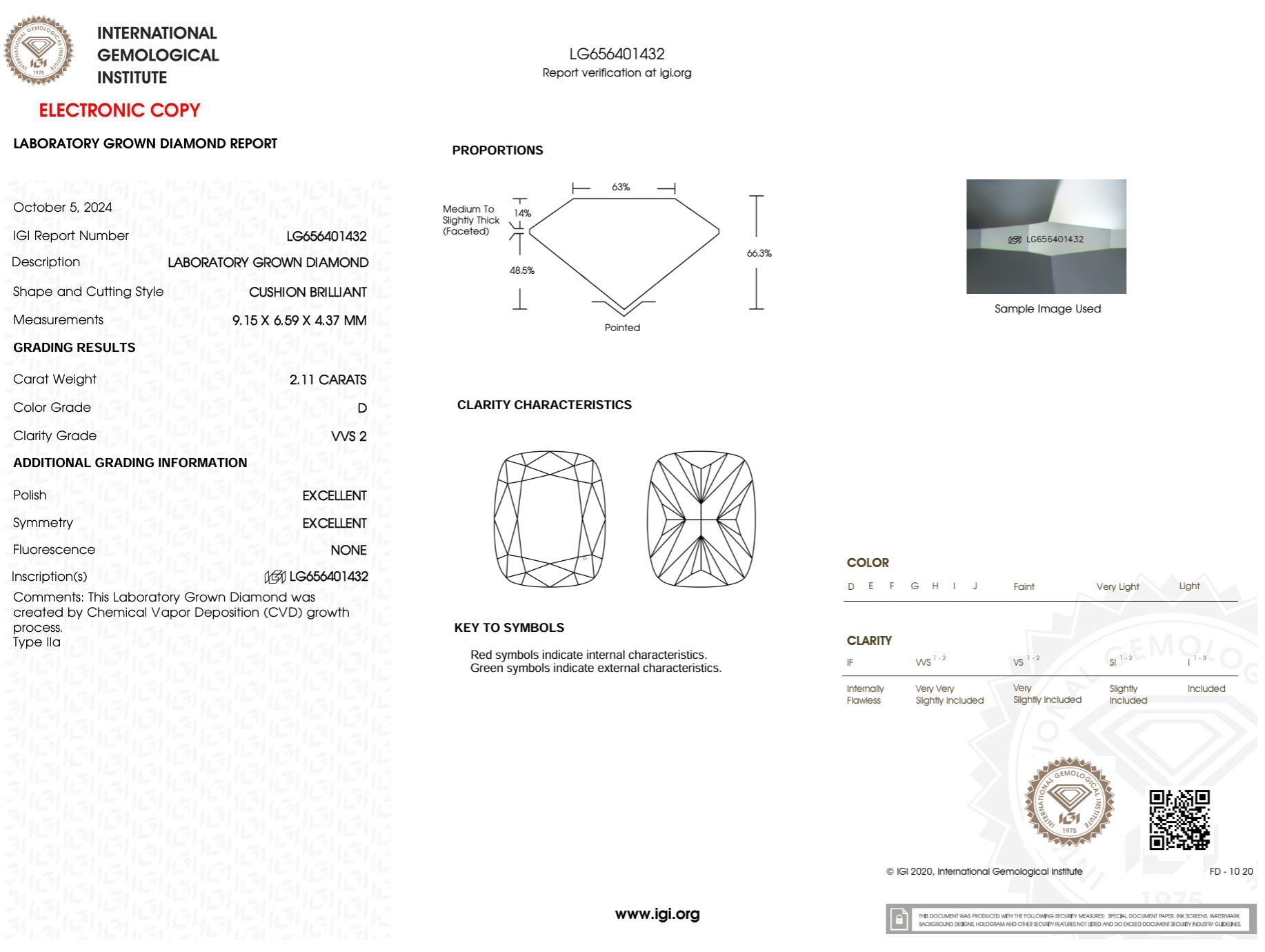 2.11 Carat D-VVS2 Elongated Cushion Lab Grown Diamond - IGI (#50891) Loose Diamond Princess Bride Diamonds 