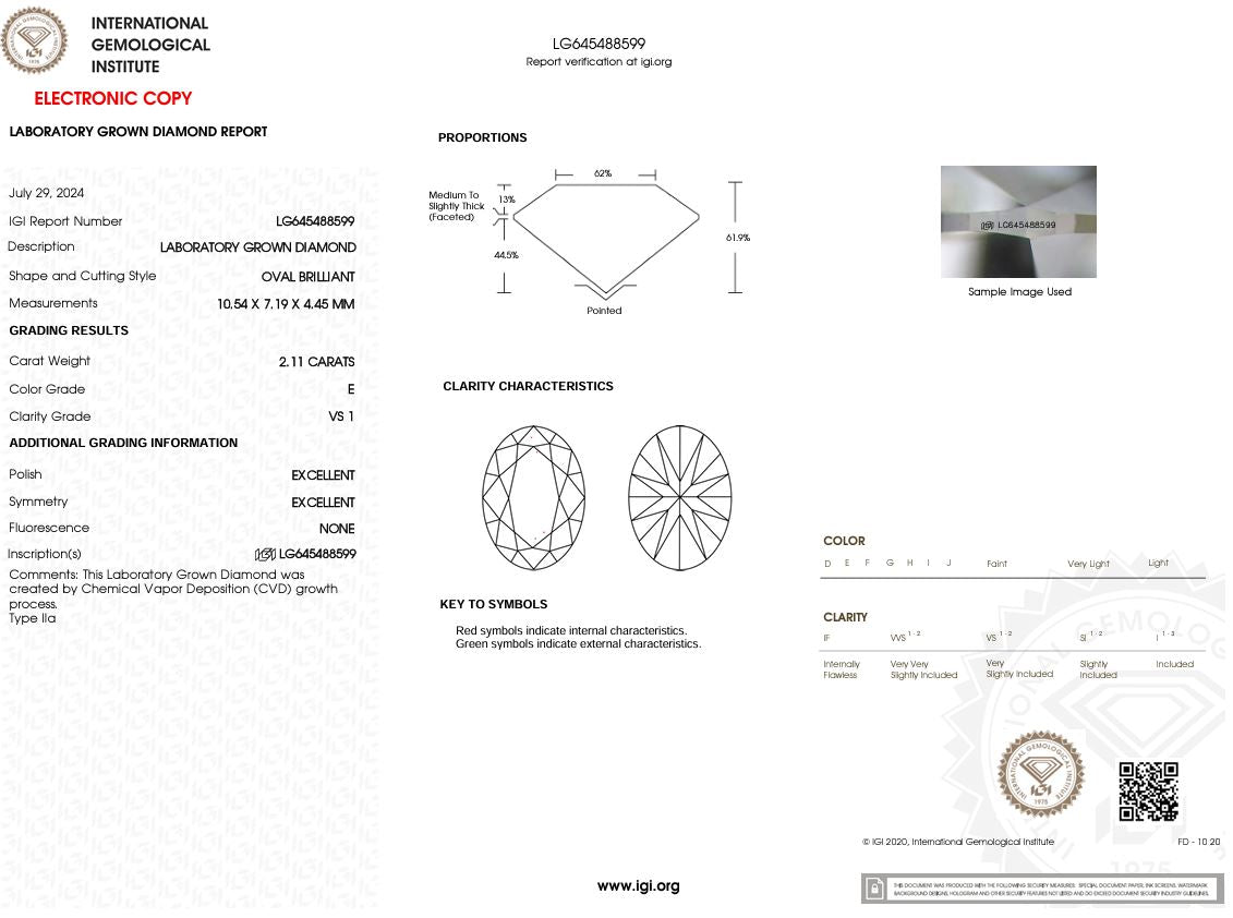 2.11 Carat E-VS1 Oval Lab Grown Diamond - IGI (#50604) Loose Diamond Princess Bride Diamonds 