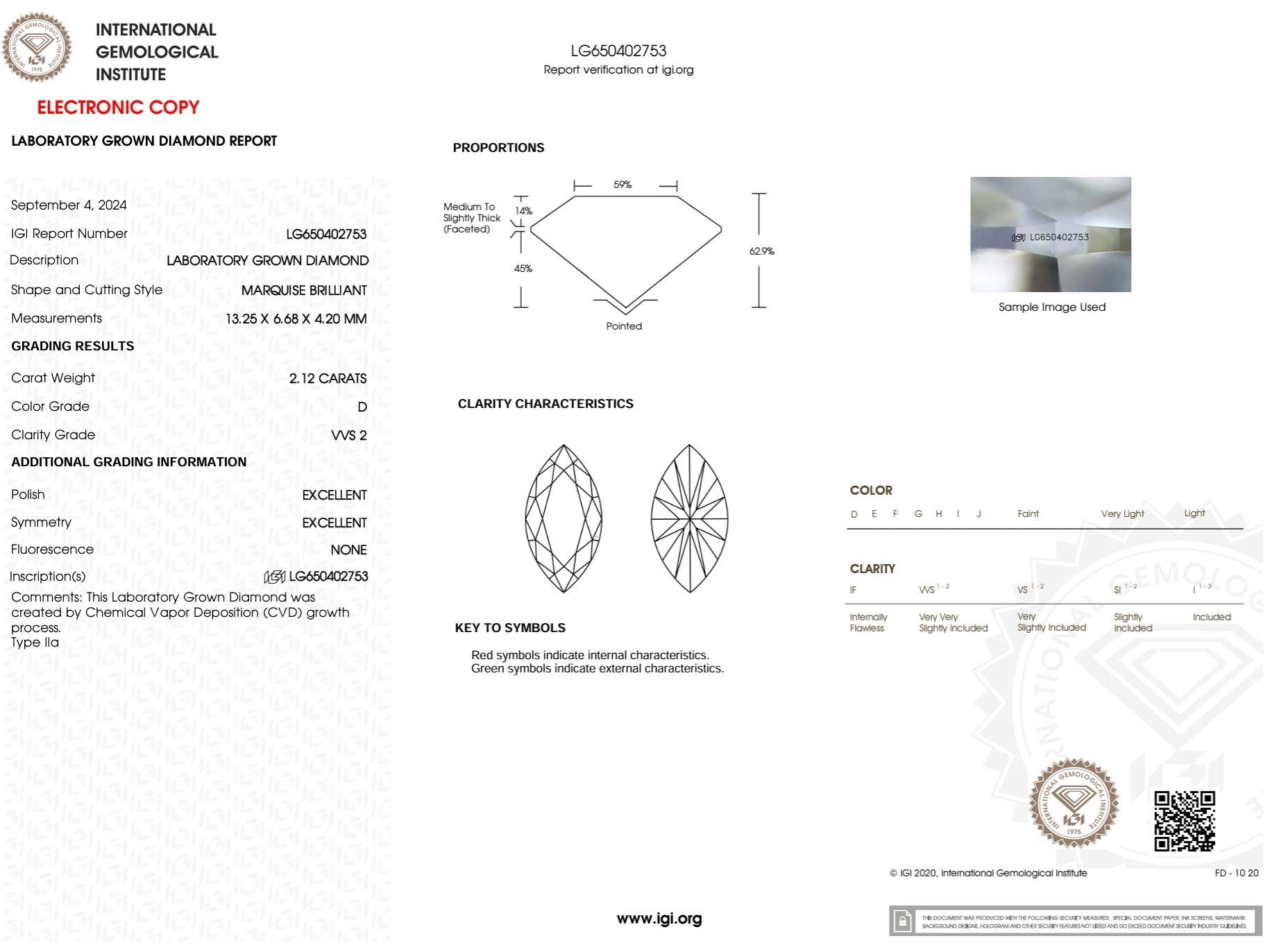 2.12 Carat D-VVS2 Marquise Lab Grown Diamond - IGI (#50595) Loose Diamond Princess Bride Diamonds 