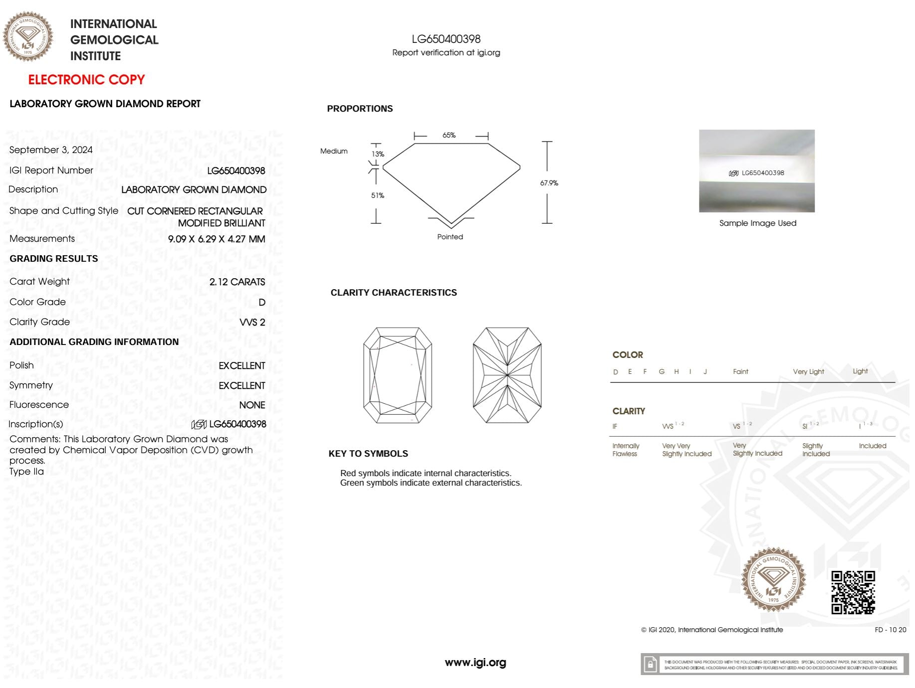 2.12 Carat D-VVS2 Radiant Lab Grown Diamond - IGI (#50919) Loose Diamond Princess Bride Diamonds 