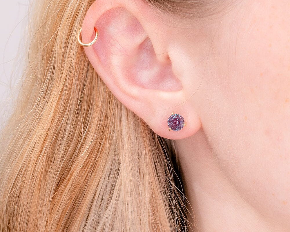 2.13ct Alexandrite Studs 14k Yellow Gold Earrings Princess Bride Diamonds 