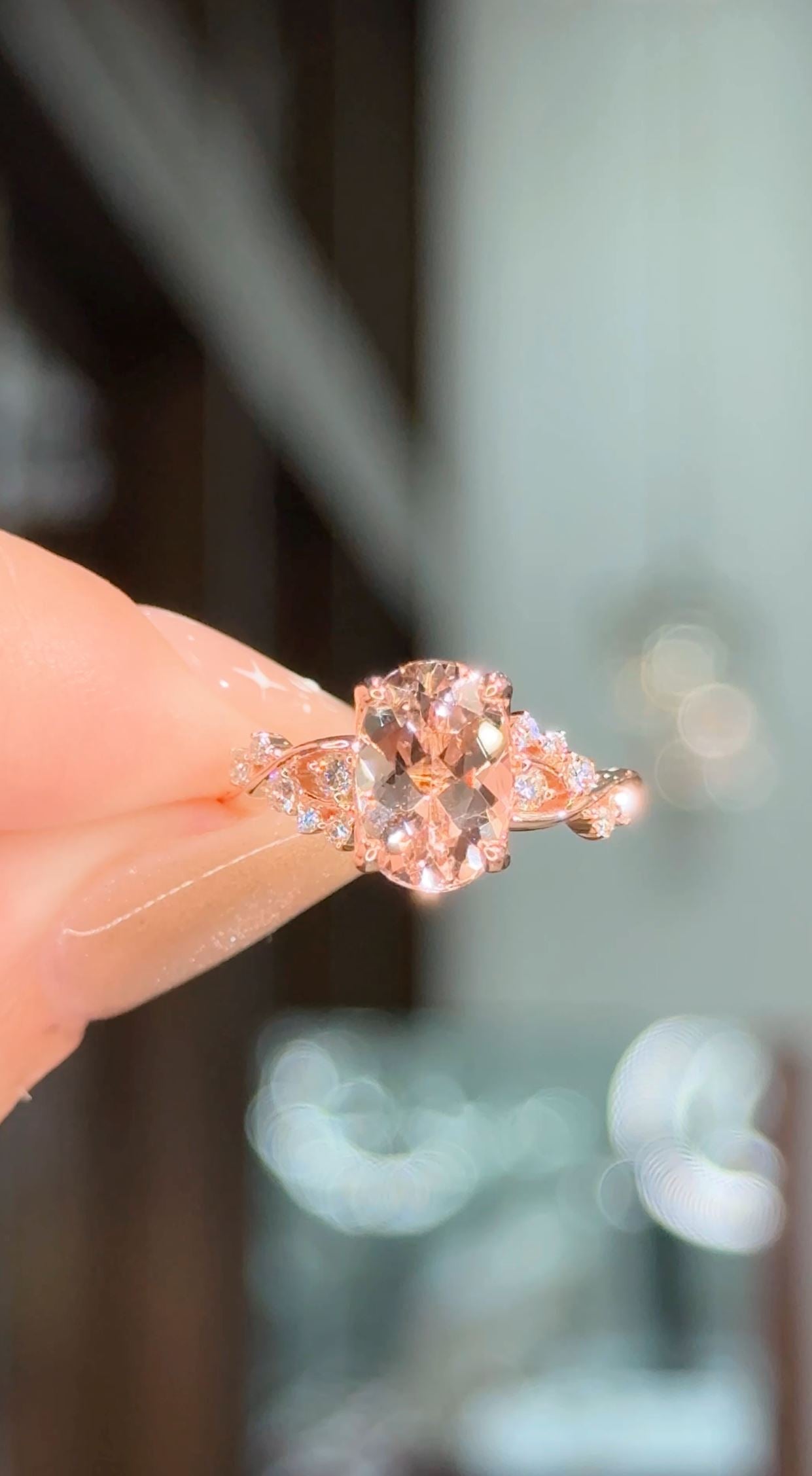 2.13ct Peach Pink Oval Morganite Ariel Rings Princess Bride Diamonds 