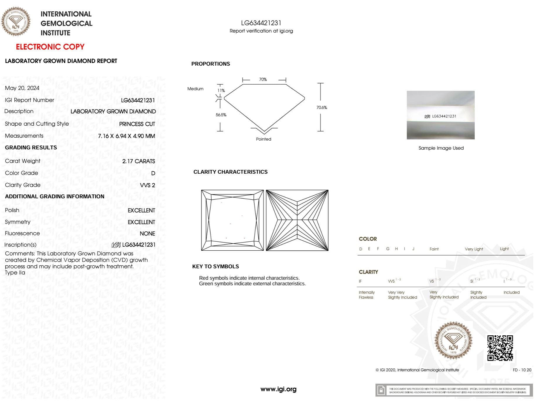 2.17 Carat D-VVS2 Princess Lab Grown Diamond - IGI (#49633) Loose Diamond Princess Bride Diamonds 