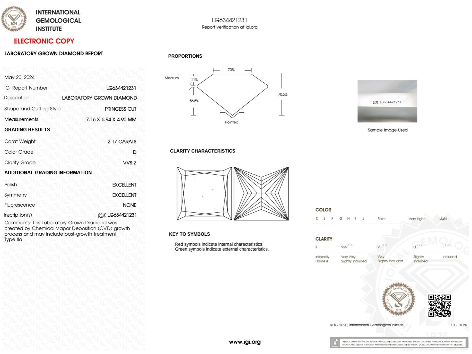 2.17 Carat D - VVS2 Princess Lab Grown Diamond - IGI (49633) - PBD Loose Diamond