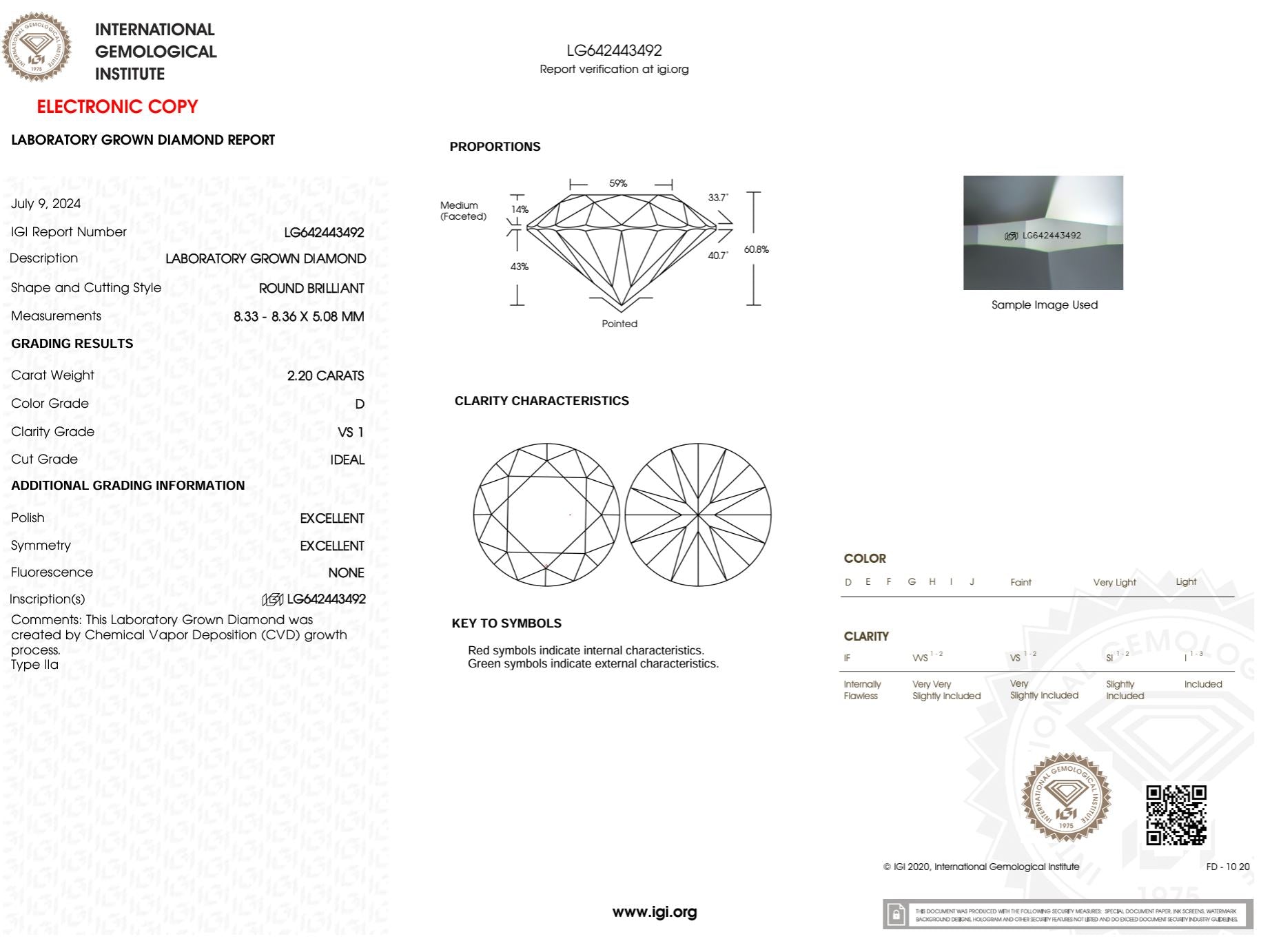 2.20 Carat D-VS1 Round Lab Grown Diamond - IGI (#50765) Loose Diamond Princess Bride Diamonds 