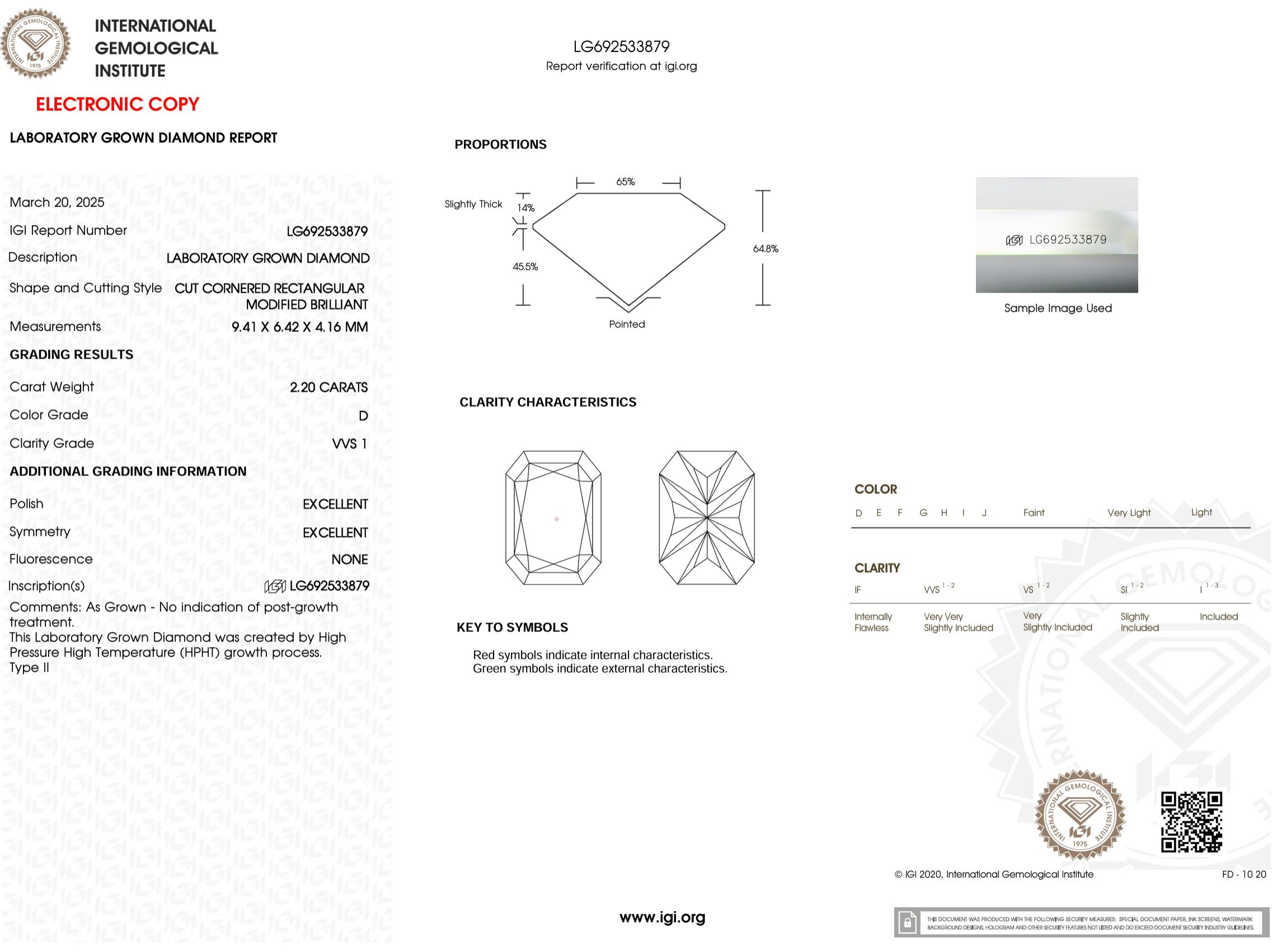 2.20 Carat D-VVS1 Radiant Lab Grown Diamond - IGI (#53419) Loose Diamond Princess Bride Diamonds 