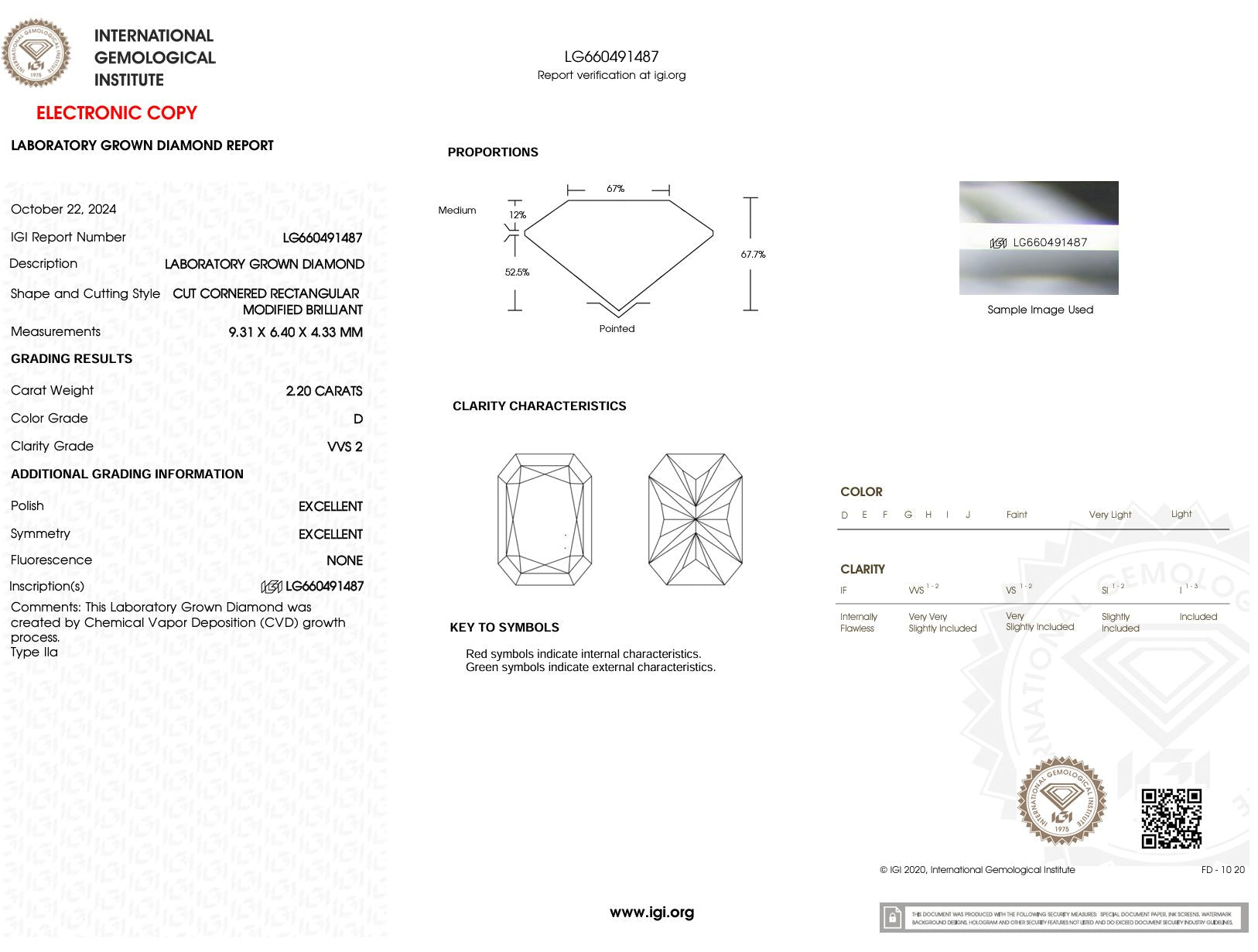 2.20 Carat D-VVS2 Radiant Lab Grown Diamond - IGI (#51146) Loose Diamond Princess Bride Diamonds 