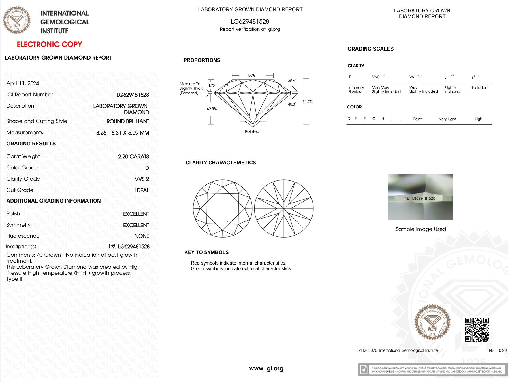 2.20 Carat D-VVS2 Round Lab Grown Diamond - IGI (#50233) Loose Diamond Princess Bride Diamonds 