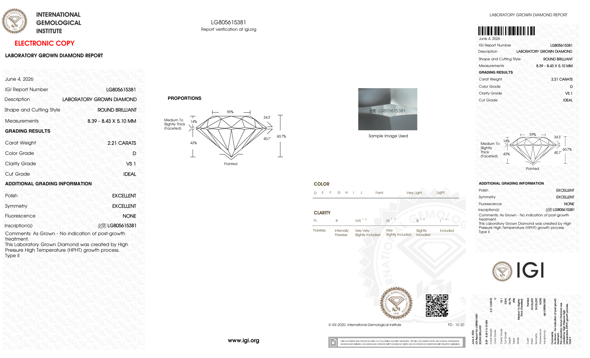 2.21 Carat D-VS1 Round Lab Grown Diamond - IGI (127521) - PBD Loose Diamond