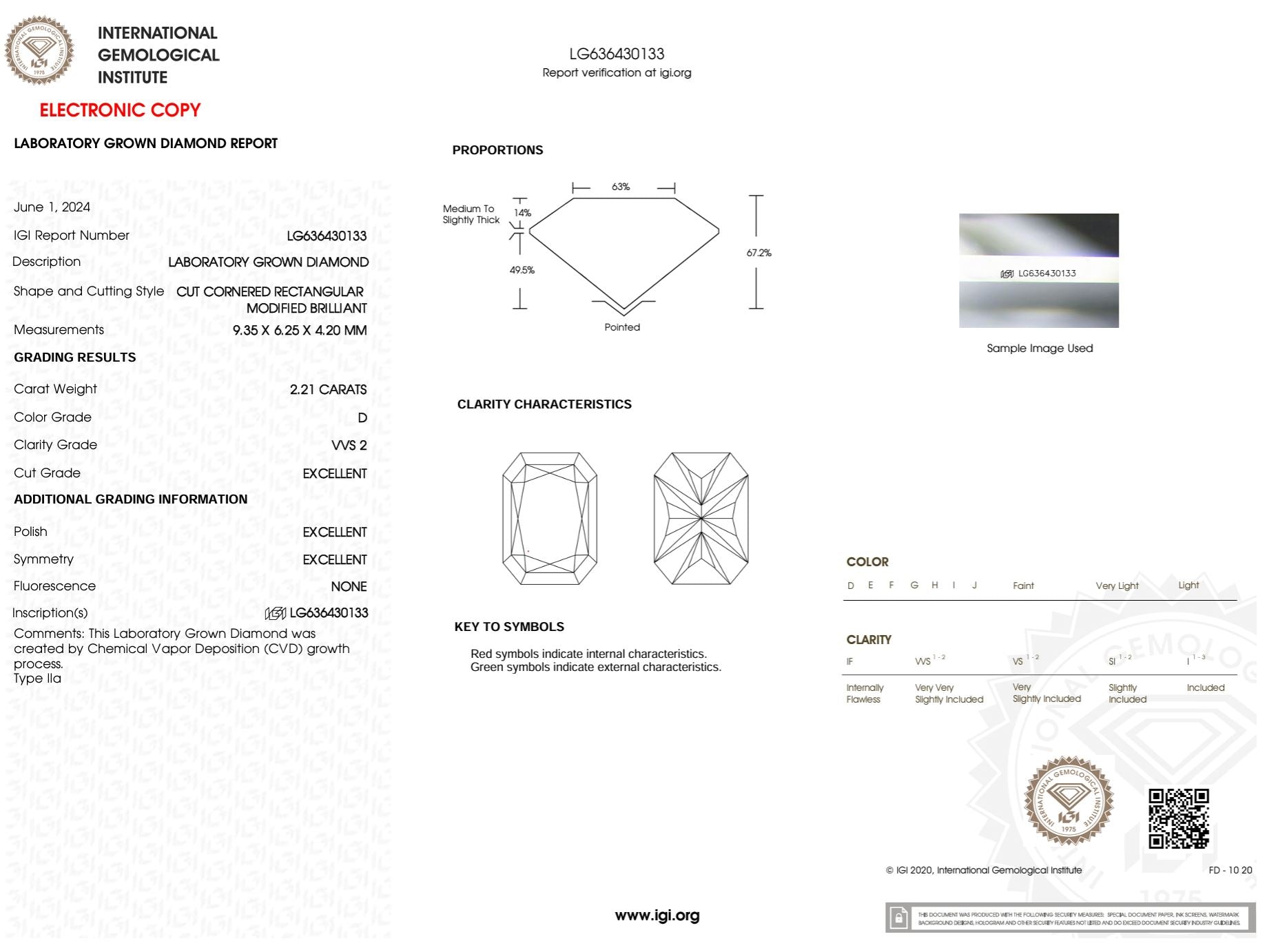 2.21 Carat D-VVS2 Excellent Cut Radiant Lab Grown Diamond - IGI (#49191) Loose Diamond Princess Bride Diamonds 