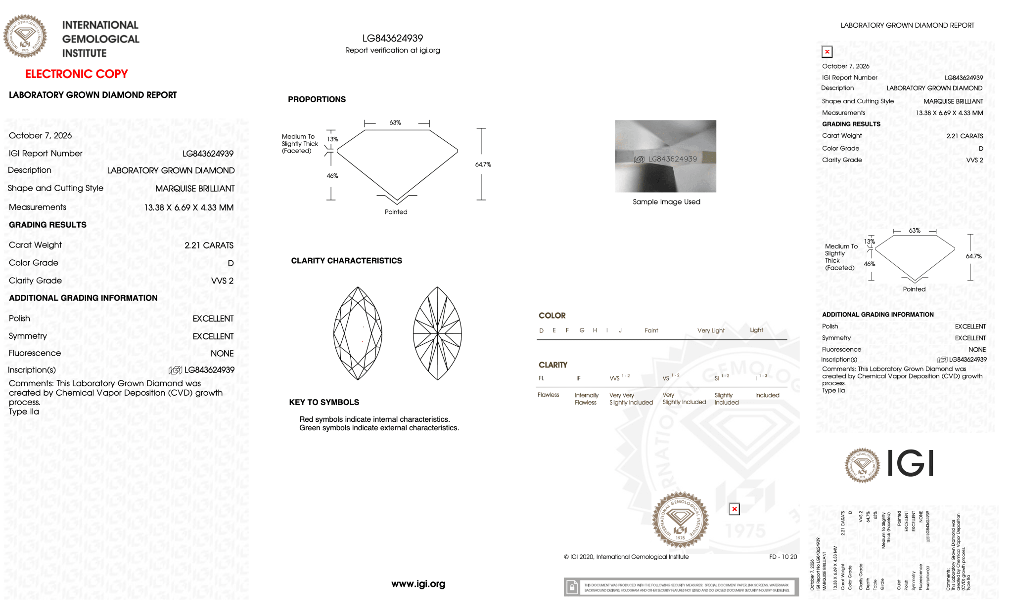 2.21 Carat D-VVS2 Marquise Lab Grown Diamond - IGI (#128938) - PBD Loose Diamond