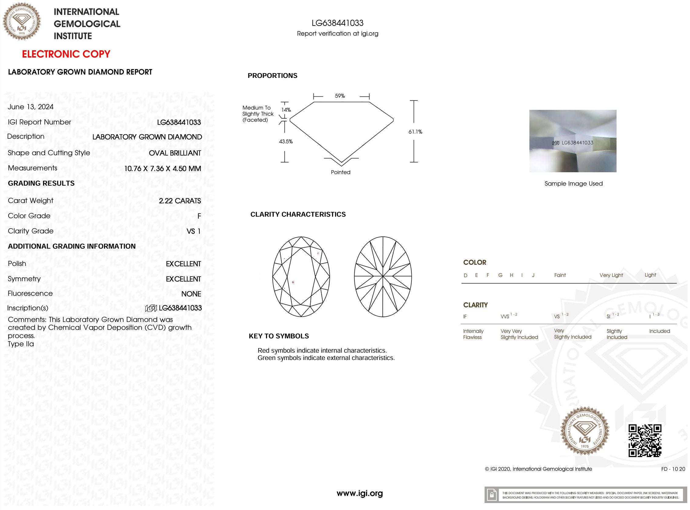 2.22 Carat F-VS1 Oval Lab Grown Diamond - IGI (#53781) Loose Diamond Princess Bride Diamonds 