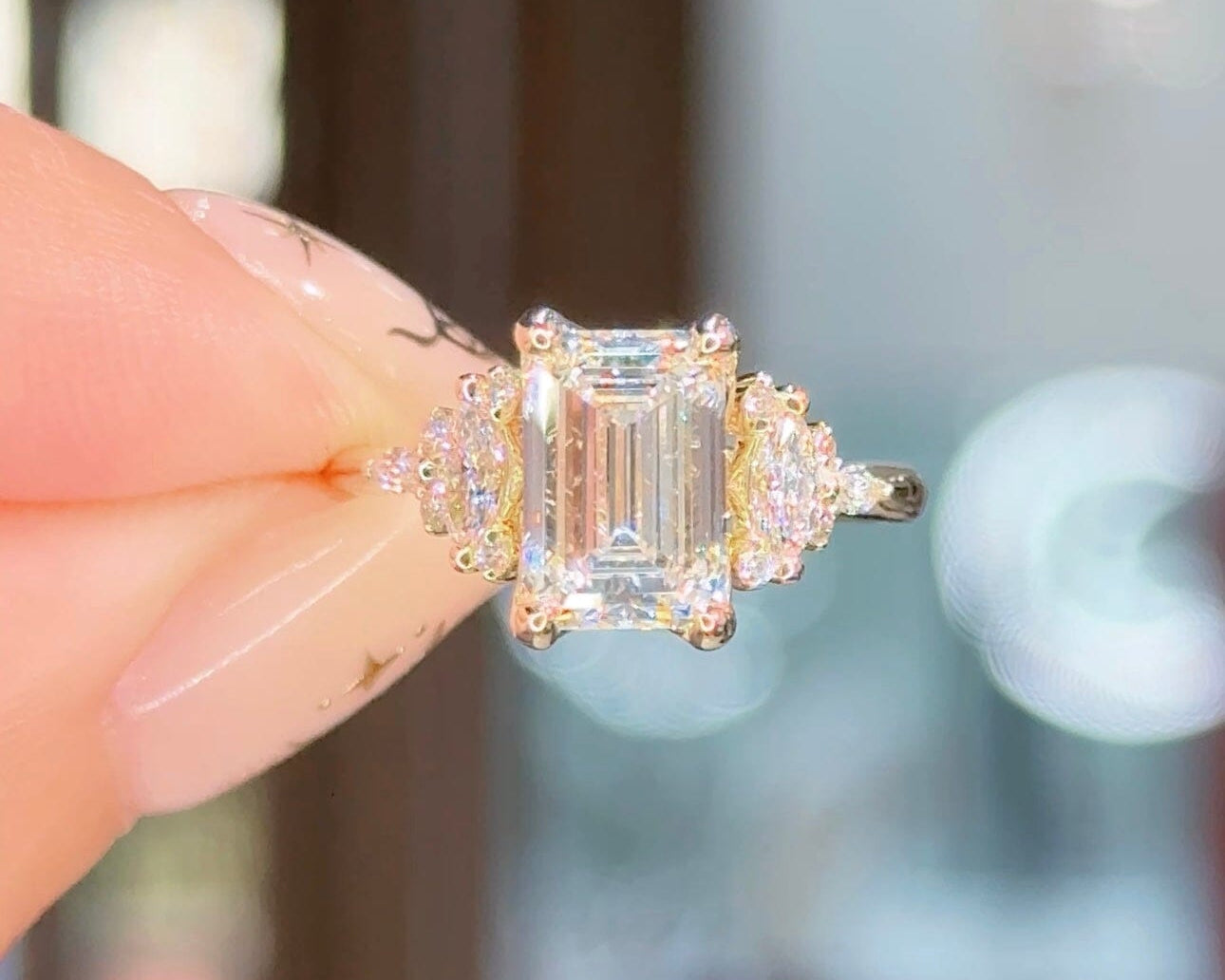 2.22ct D-VS1 Emerald Lab Diamond Sophia Engagement Rings Princess Bride Diamonds 