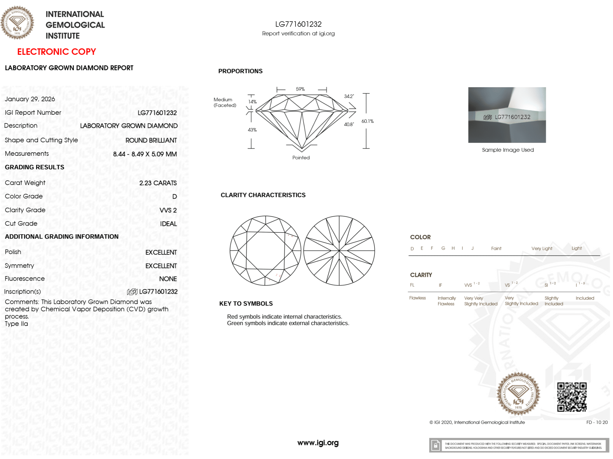 2.23 Carat D - VVS2 Round Lab Grown Diamond - IGI (124900) - PBD Loose Diamond