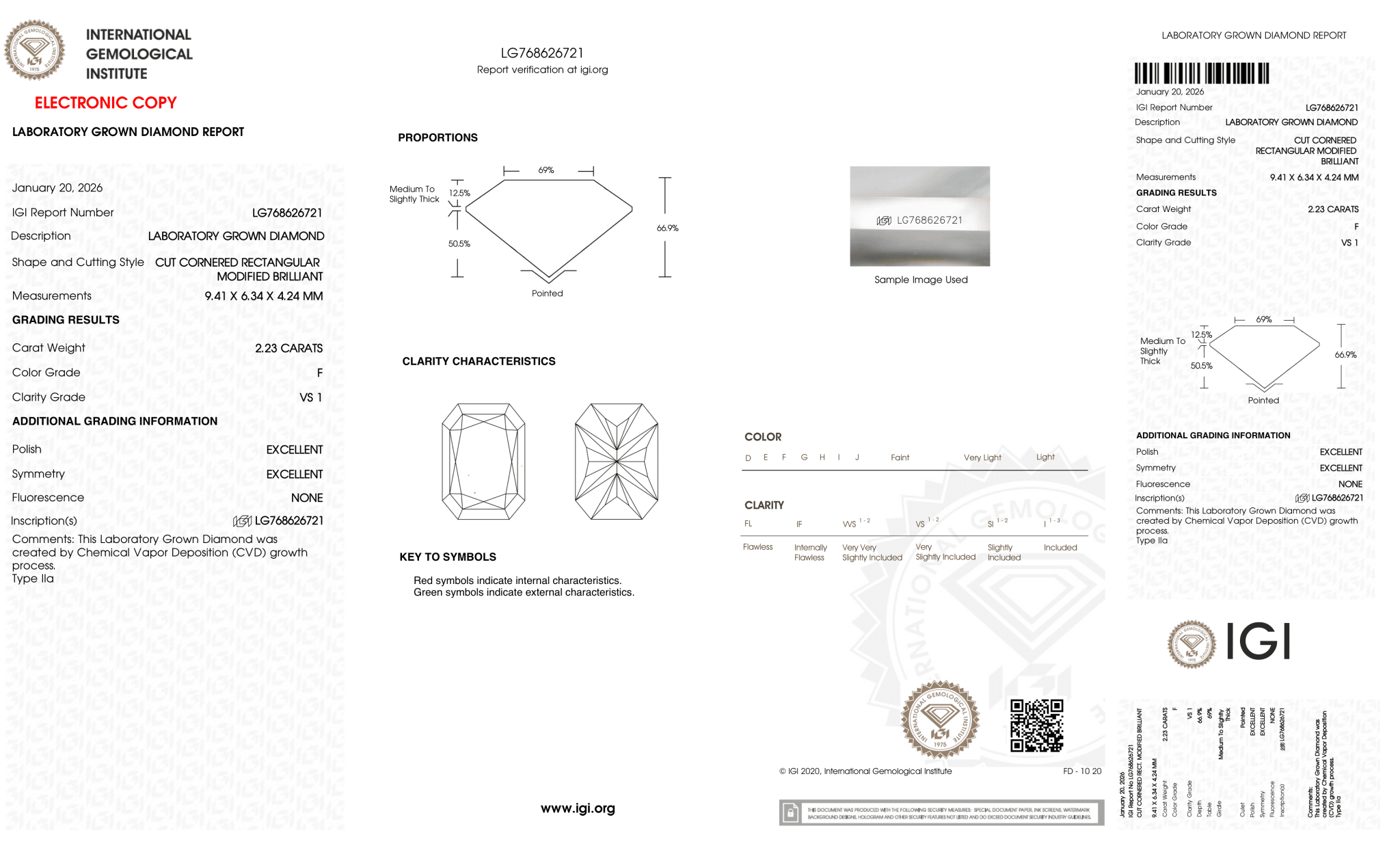 2.23 Carat F-VS1 Radiant Lab Grown Diamond - IGI (127275) - PBD Loose Diamond
