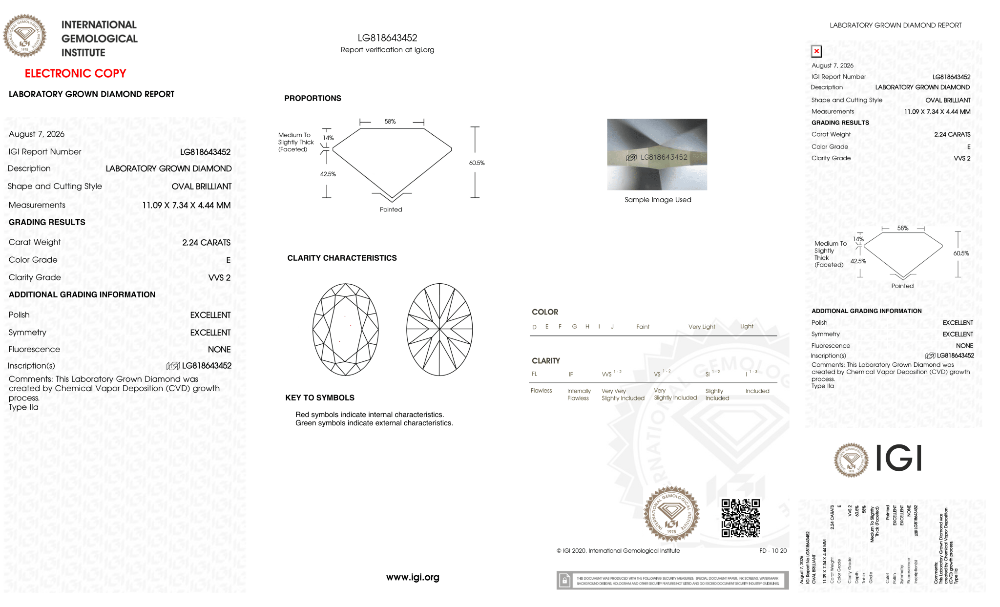 2.24 Carat E-VVS2 Oval Lab Grown Diamond - IGI (127909) - PBD Loose Diamond